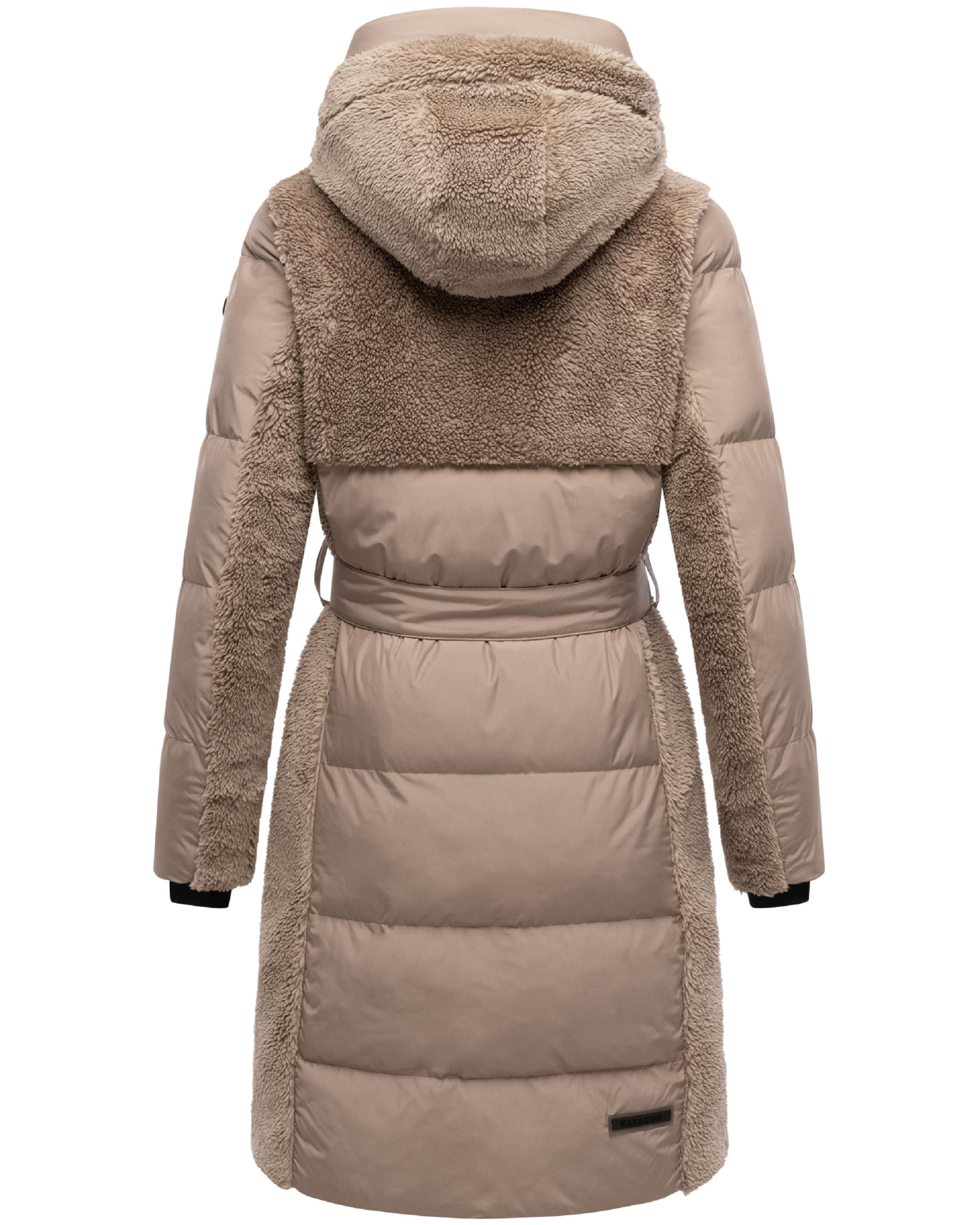 Wintermantel mit Teddyplüsch-Akzenten "Funkelteddy 14" Taupe Grey