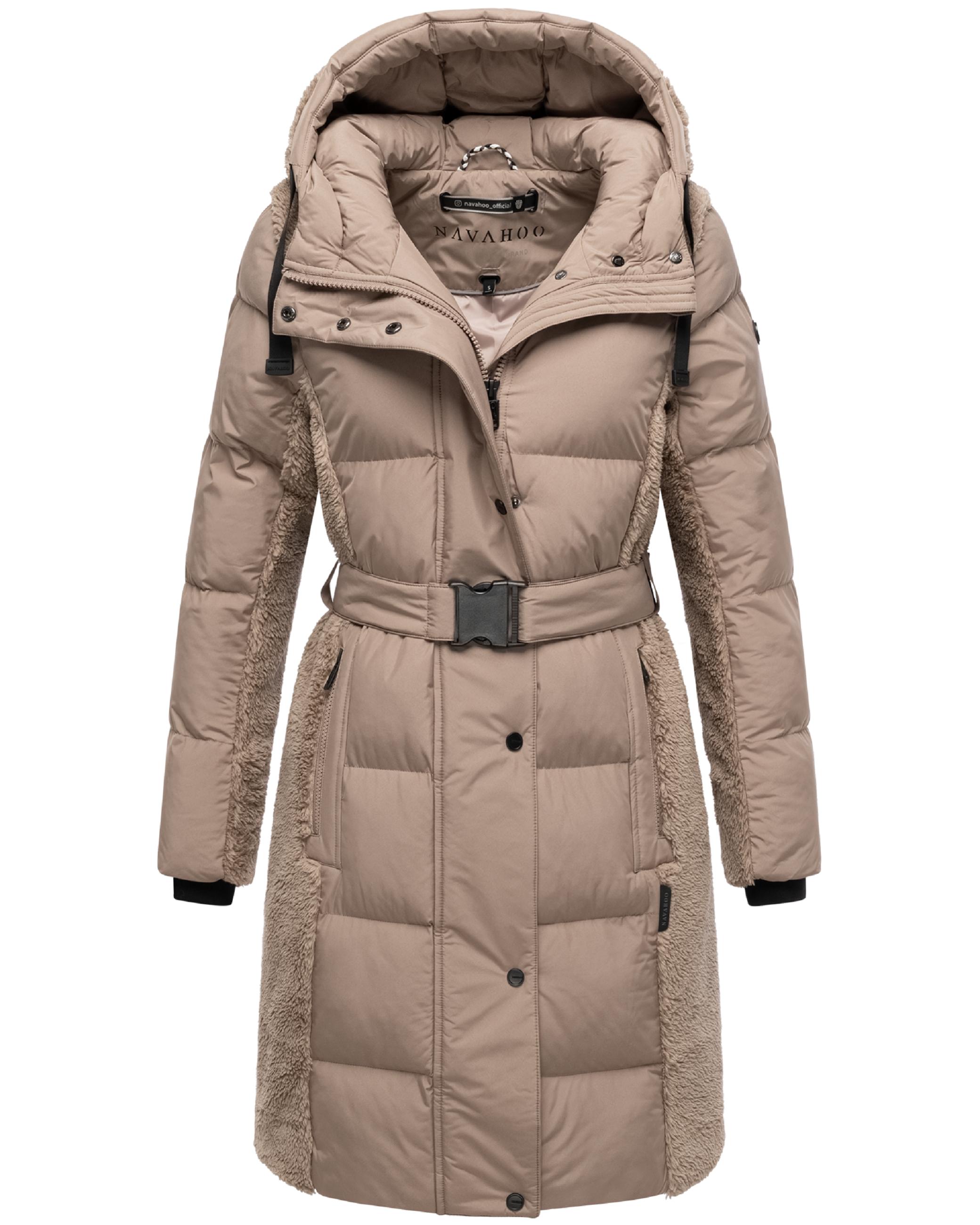 Wintermantel mit Teddyplüsch-Akzenten "Funkelteddy 14" Taupe Grey
