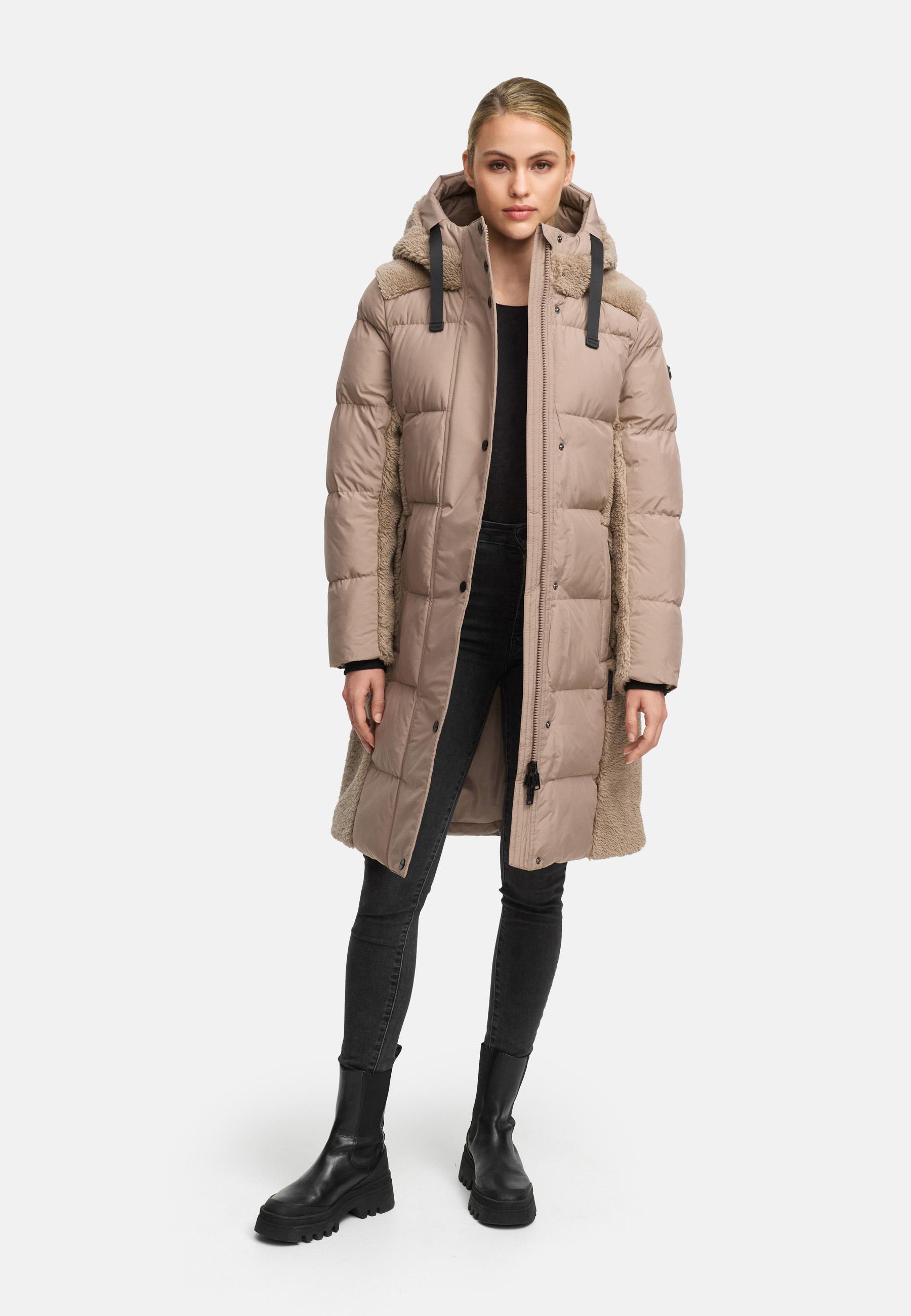 Wintermantel mit Teddyplüsch-Akzenten "Funkelteddy 14" Taupe Grey