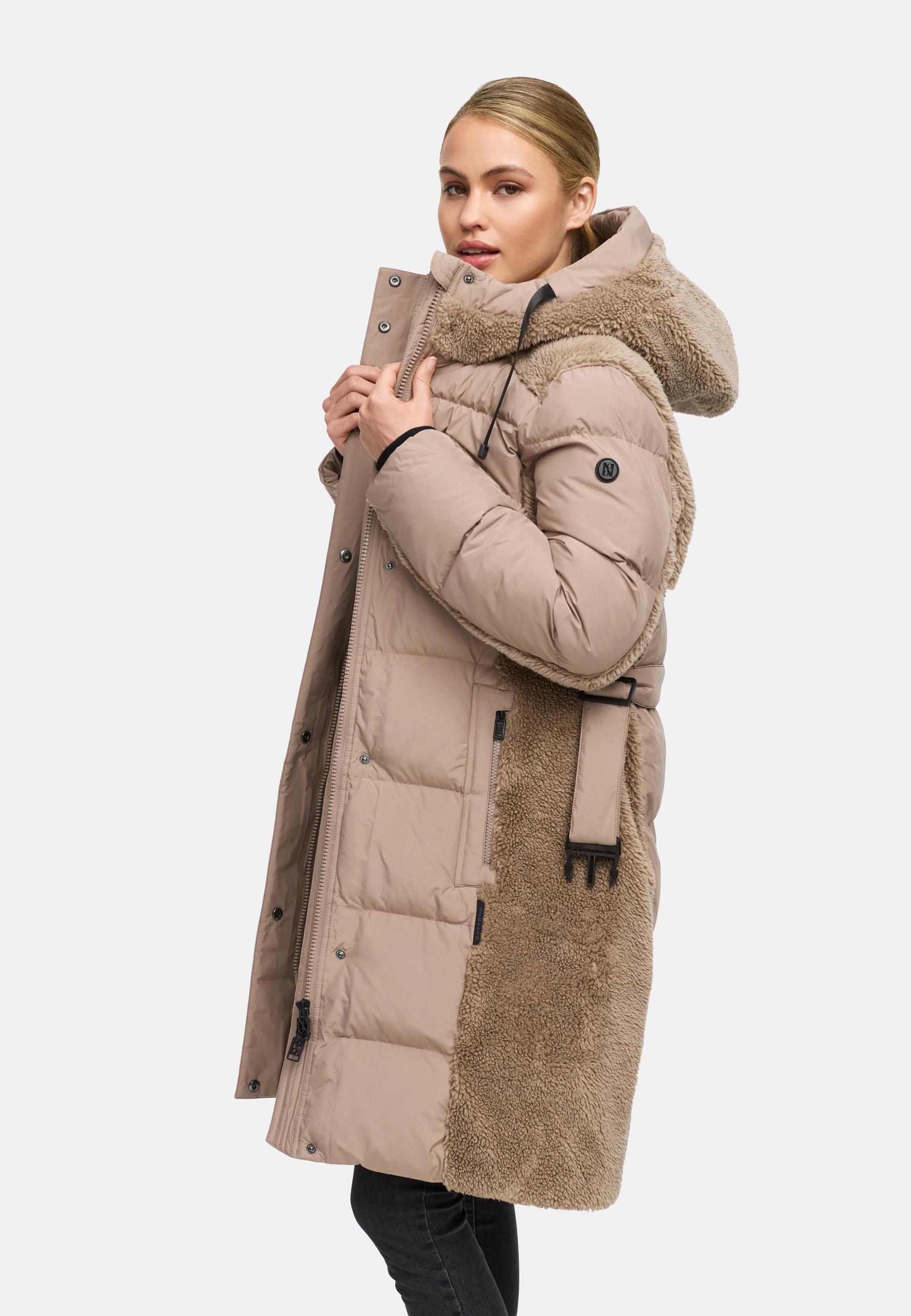 Wintermantel mit Teddyplüsch-Akzenten "Funkelteddy 14" Taupe Grey