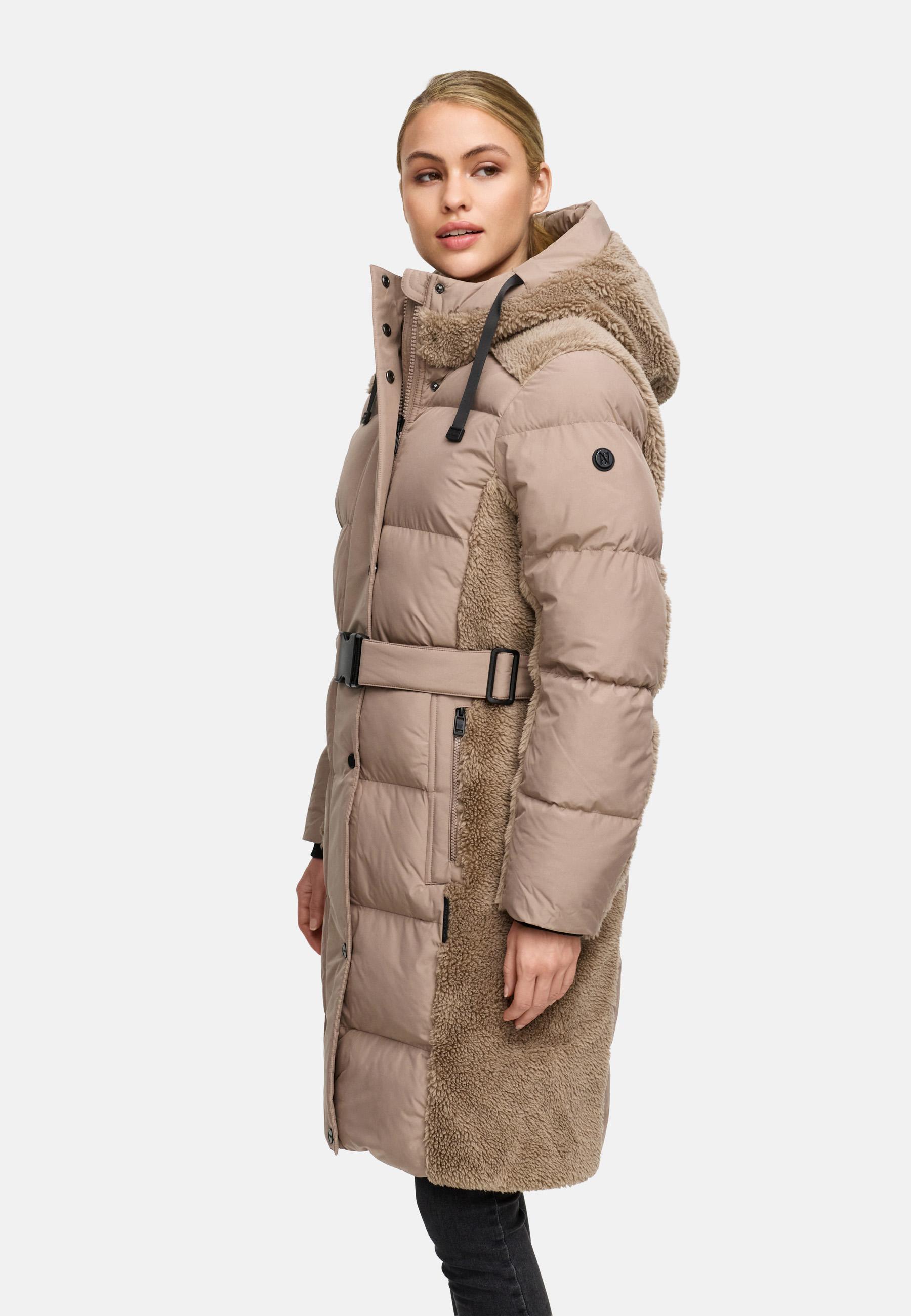 Wintermantel mit Teddyplüsch-Akzenten "Funkelteddy 14" Taupe Grey