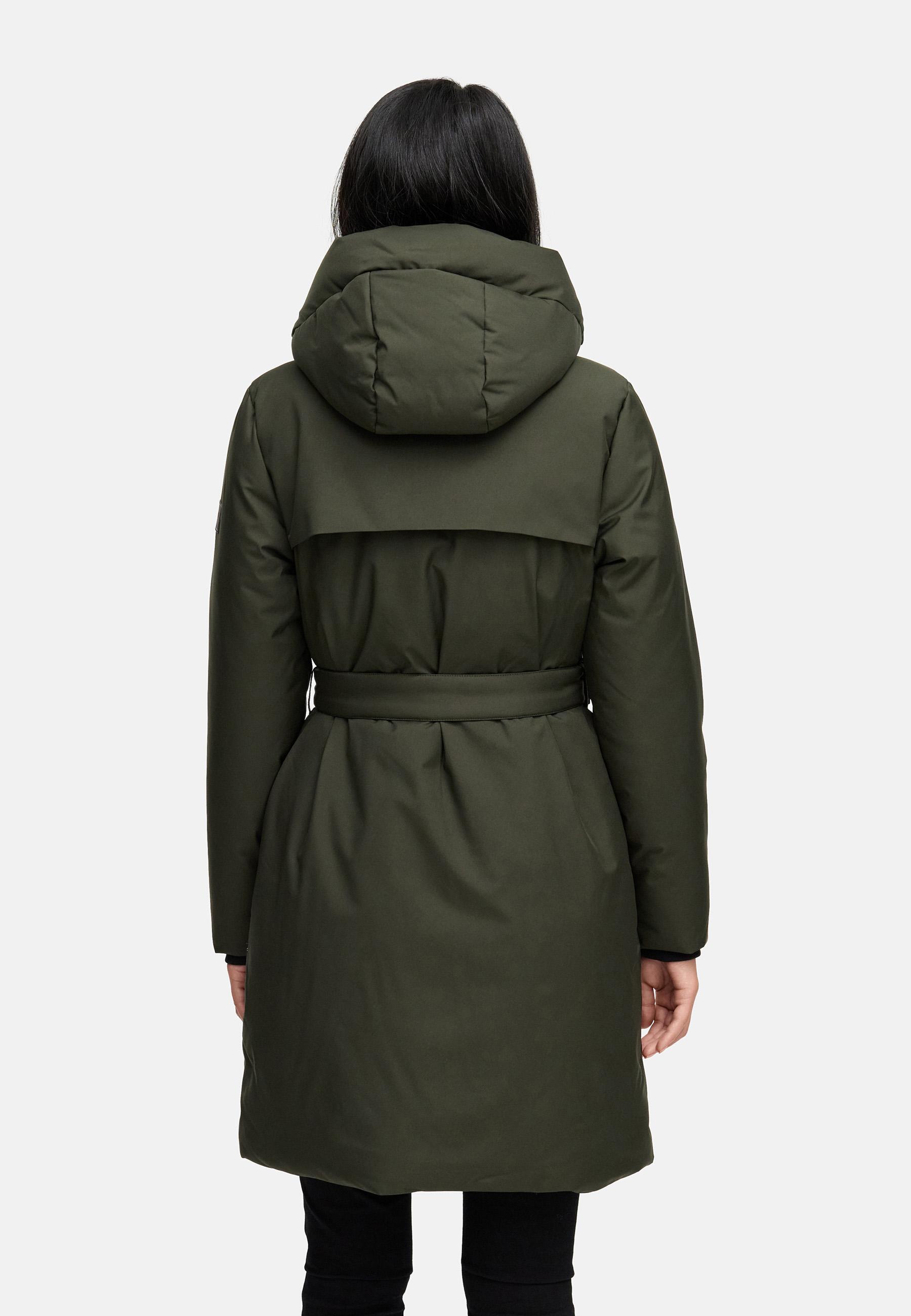 Warmer Wintermantel mit Gürtel "Gipfelspass XIV" Dark Olive