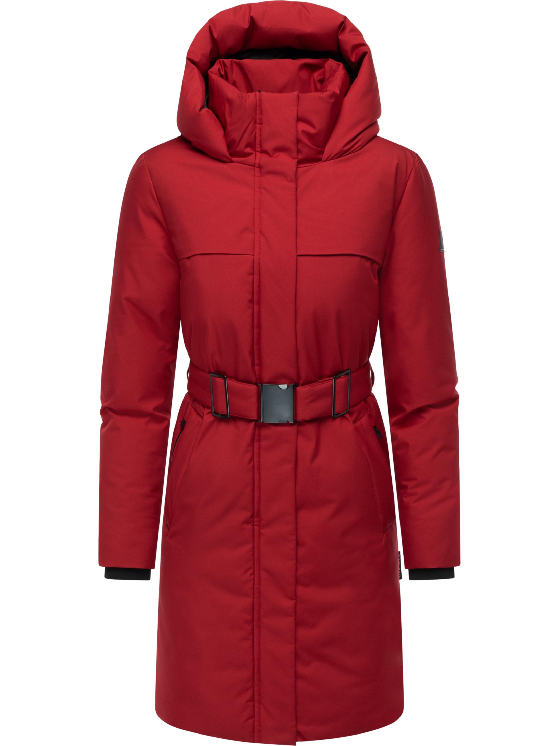 Warmer Wintermantel mit Gürtel "Gipfelspass XIV" Dark Red