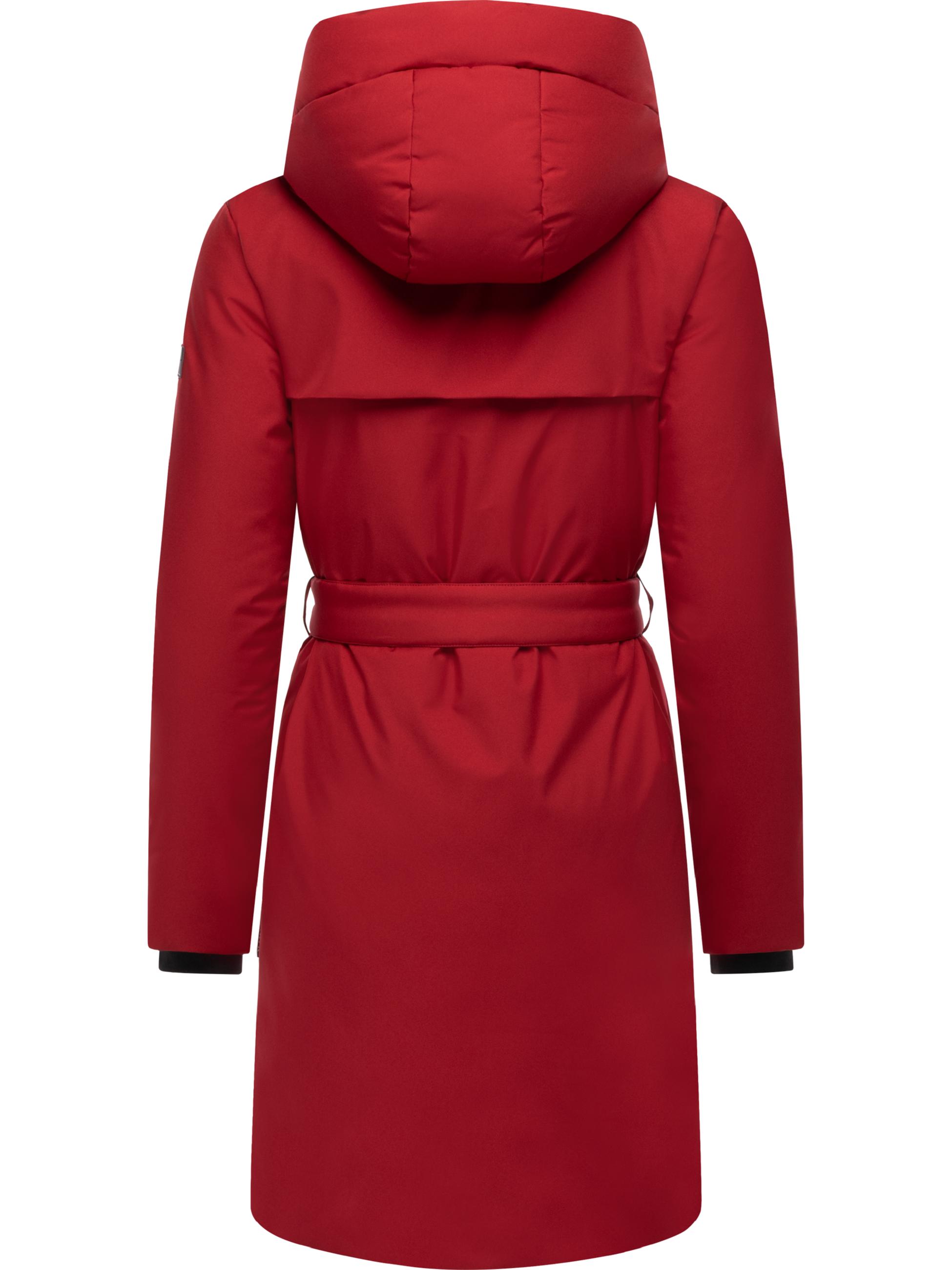 Warmer Wintermantel mit Gürtel "Gipfelspass XIV" Dark Red