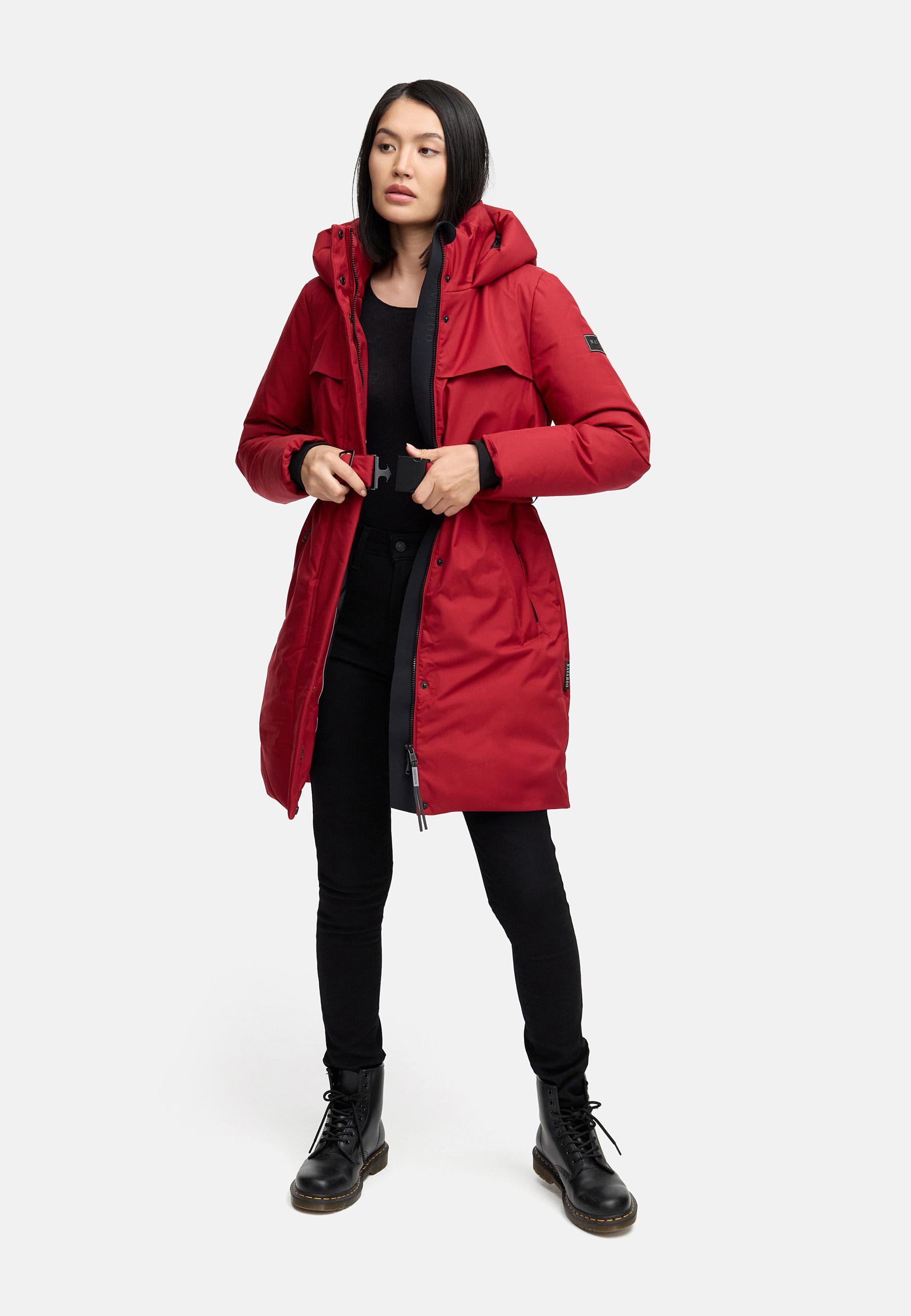 Warmer Wintermantel mit Gürtel "Gipfelspass XIV" Dark Red