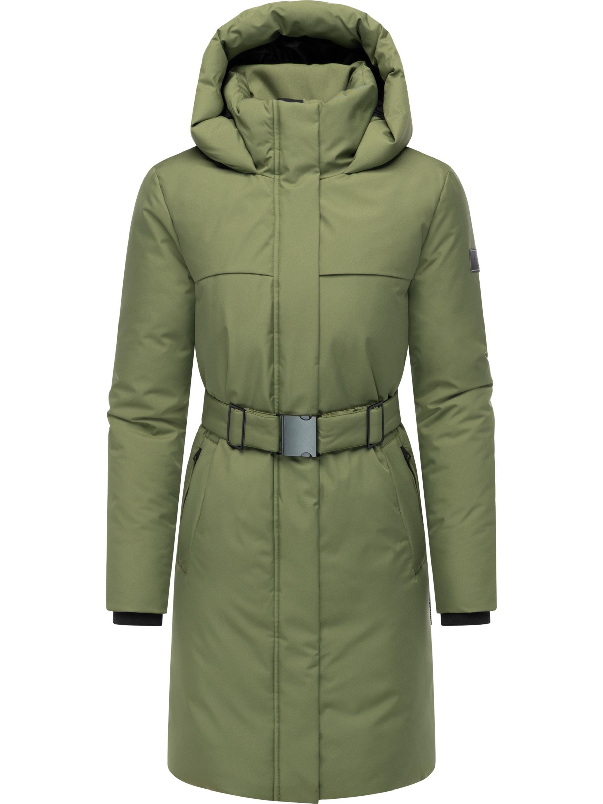 Warmer Wintermantel mit Gürtel "Gipfelspass XIV" Olive Leaf