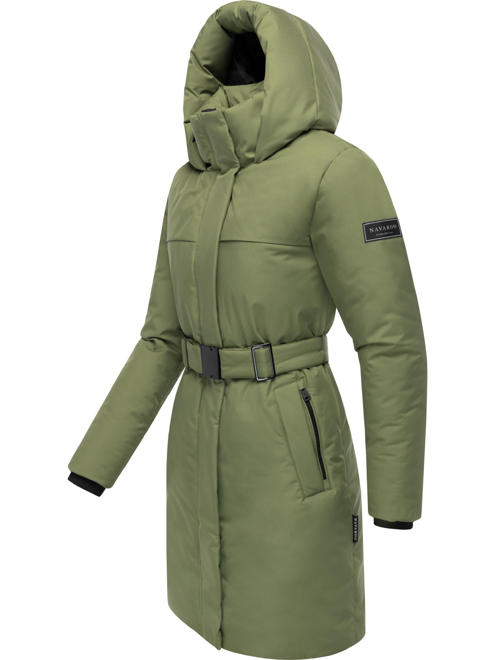 Warmer Wintermantel mit Gürtel "Gipfelspass XIV" Olive Leaf