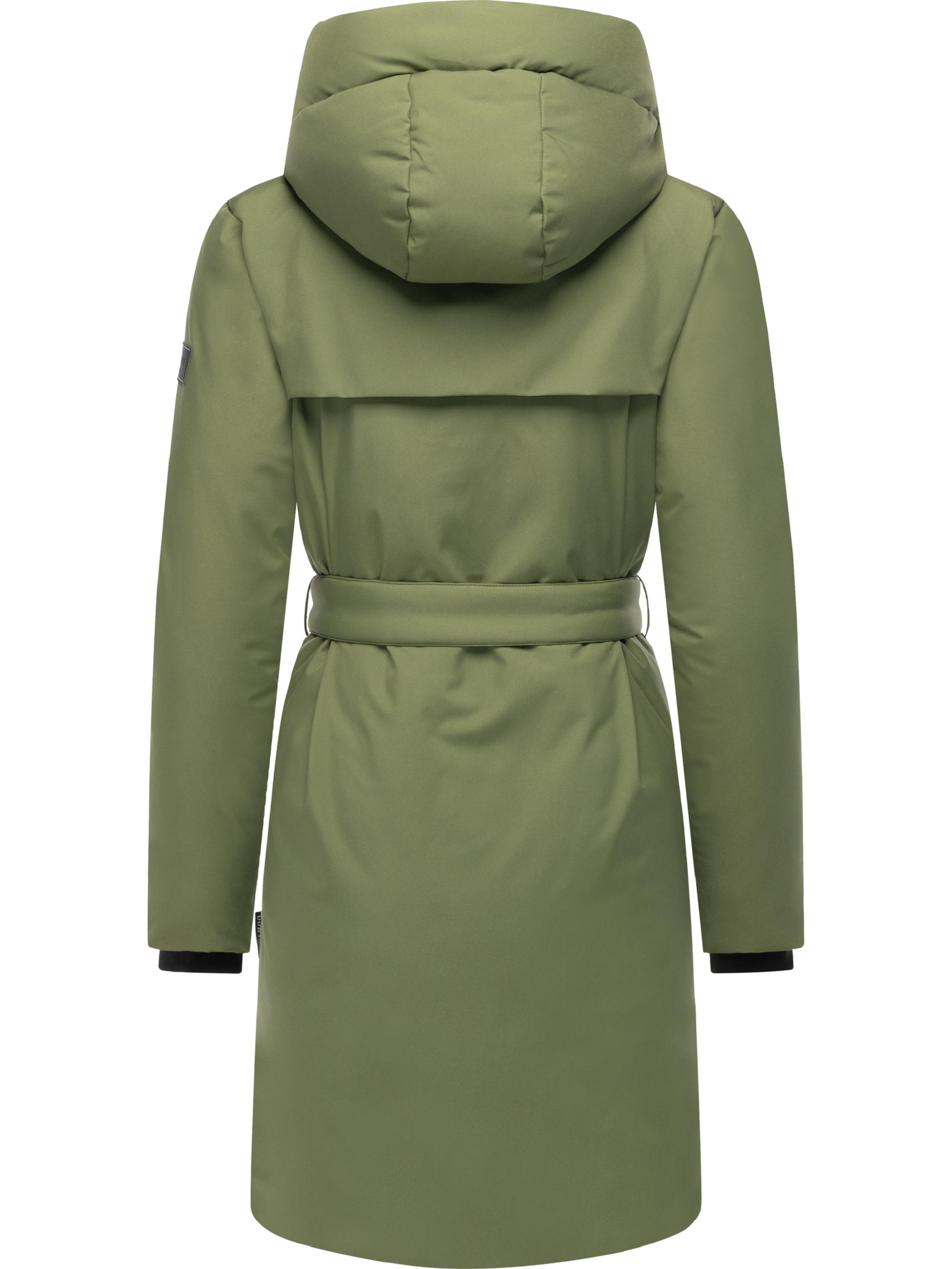 Warmer Wintermantel mit Gürtel "Gipfelspass XIV" Olive Leaf