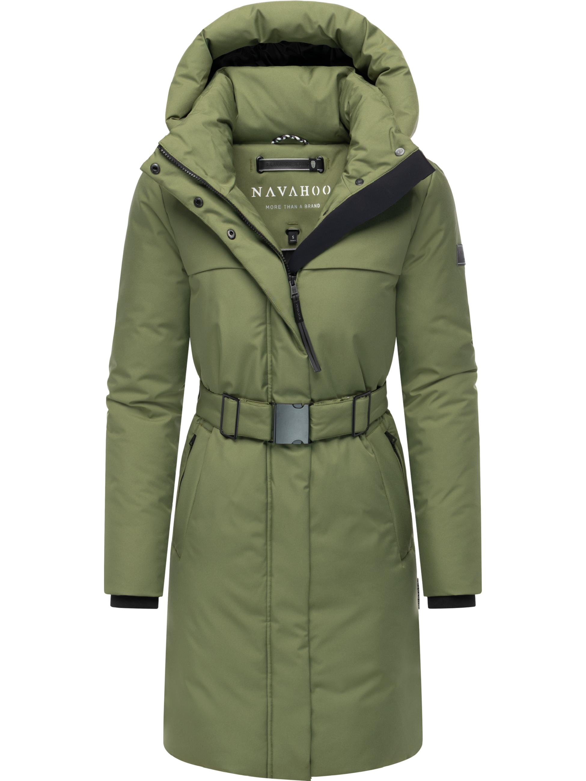 Warmer Wintermantel mit Gürtel "Gipfelspass XIV" Olive Leaf