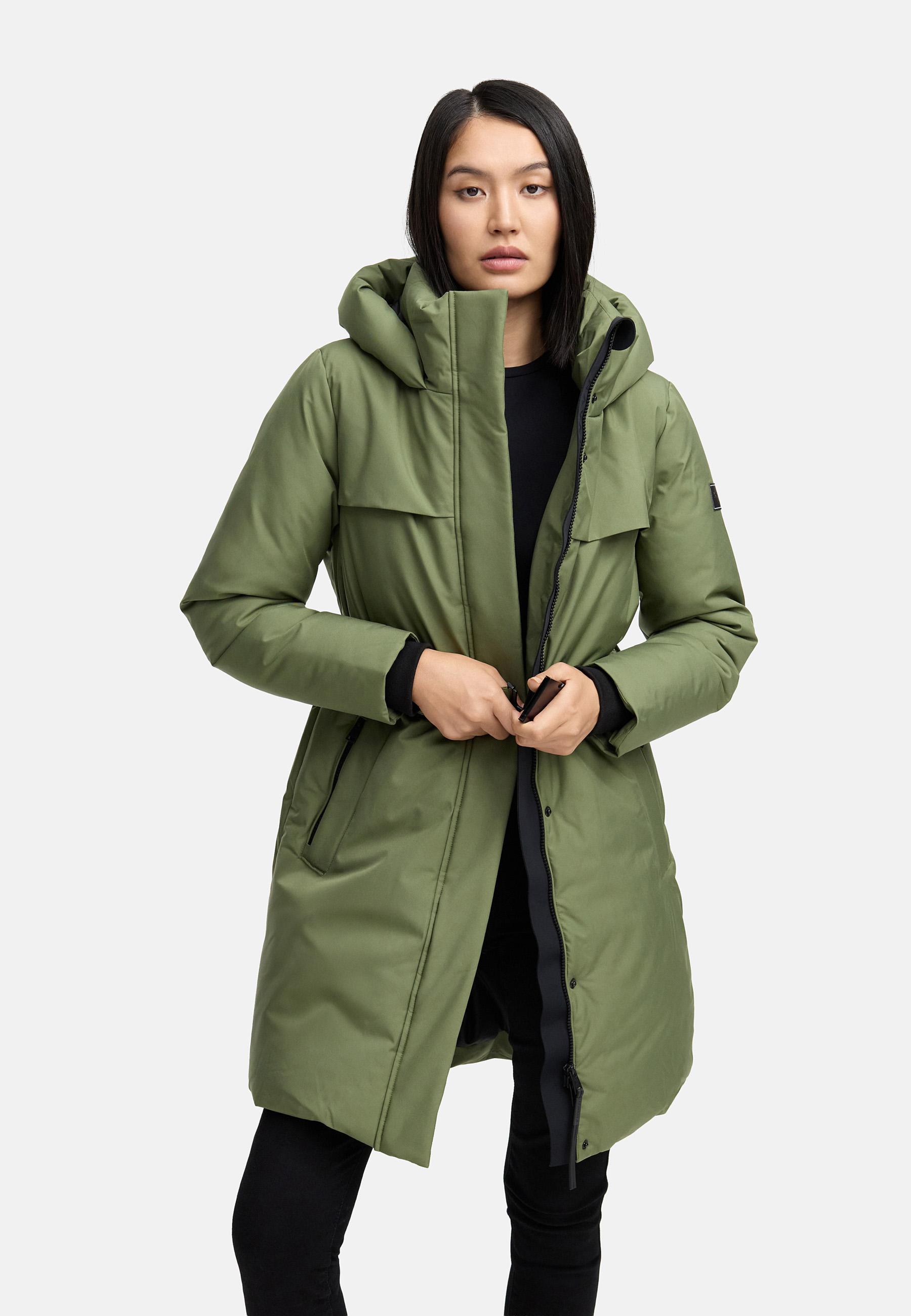 Warmer Wintermantel mit Gürtel "Gipfelspass XIV" Olive Leaf
