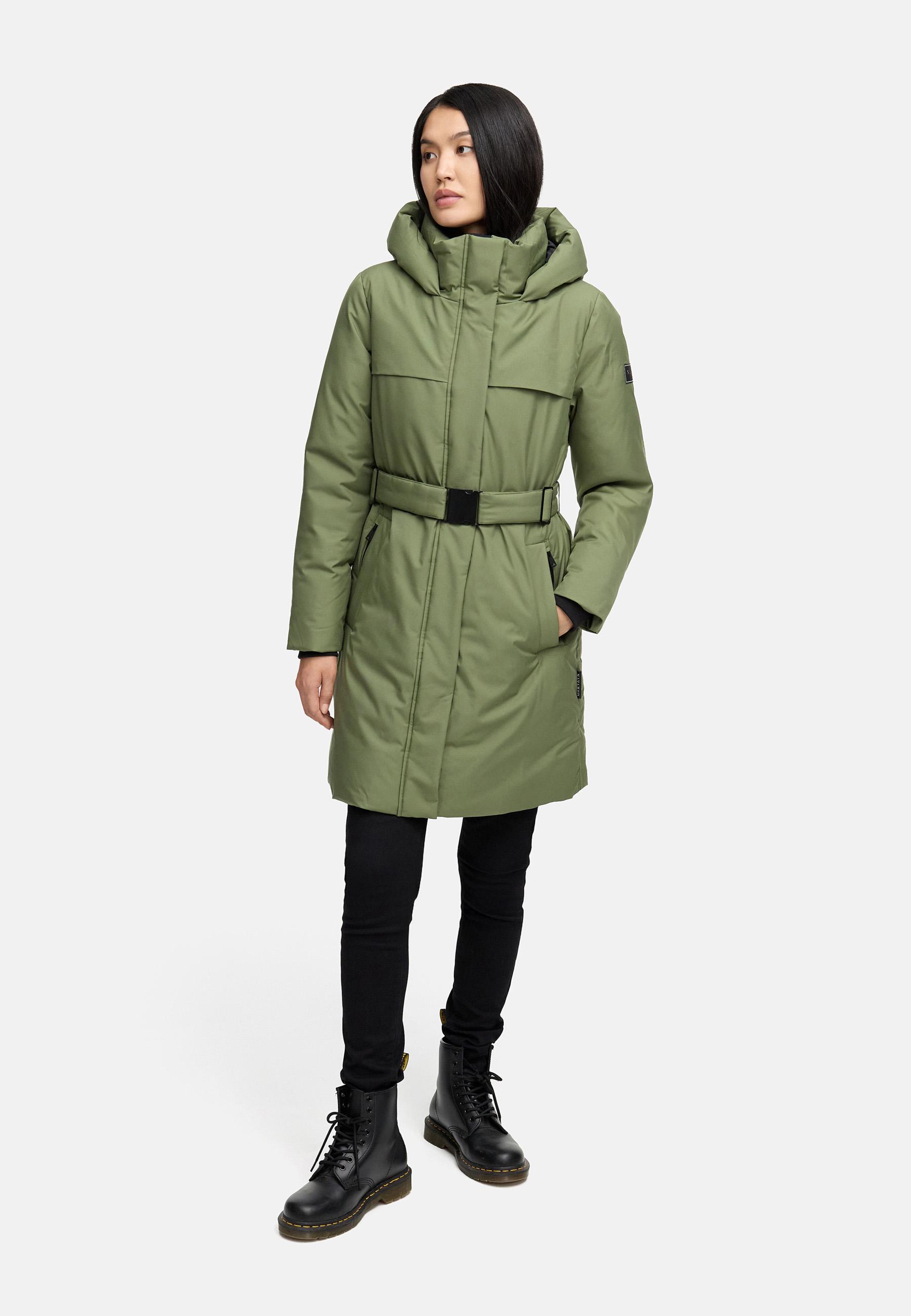 Warmer Wintermantel mit Gürtel "Gipfelspass XIV" Olive Leaf