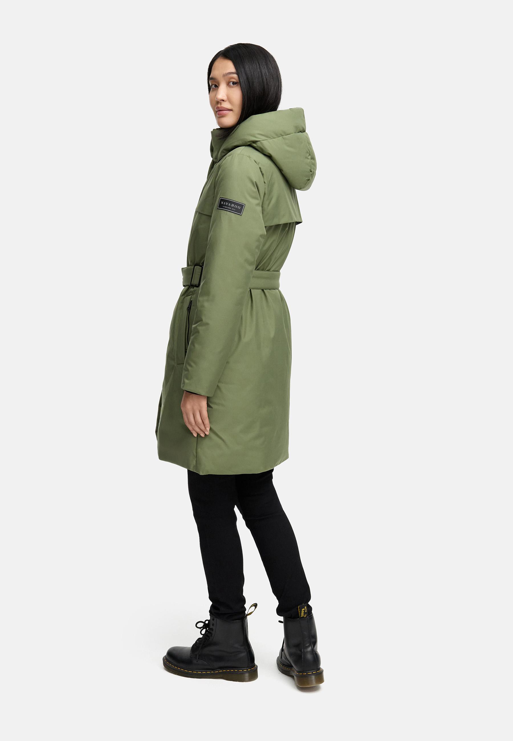 Warmer Wintermantel mit Gürtel "Gipfelspass XIV" Olive Leaf