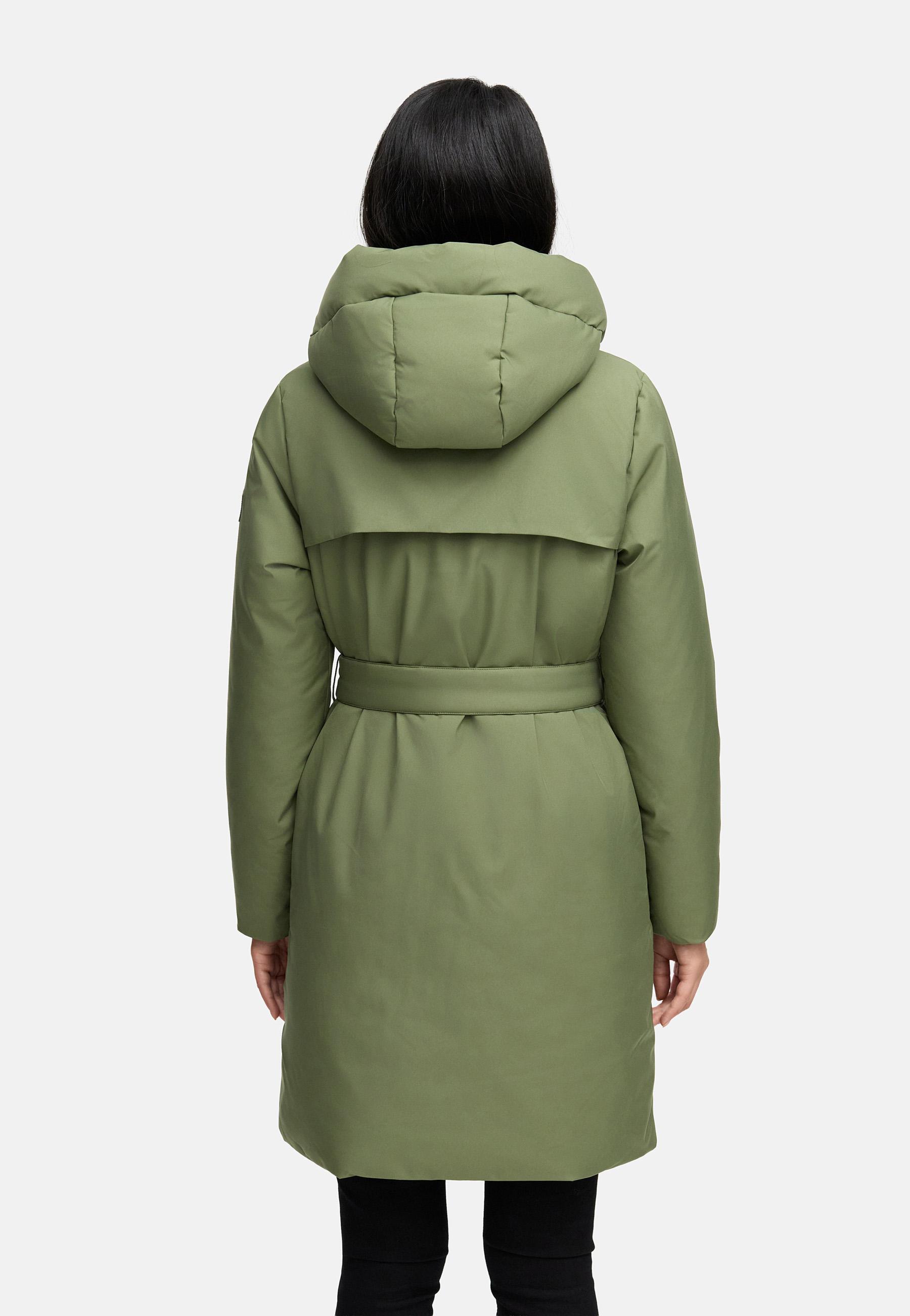 Warmer Wintermantel mit Gürtel "Gipfelspass XIV" Olive Leaf