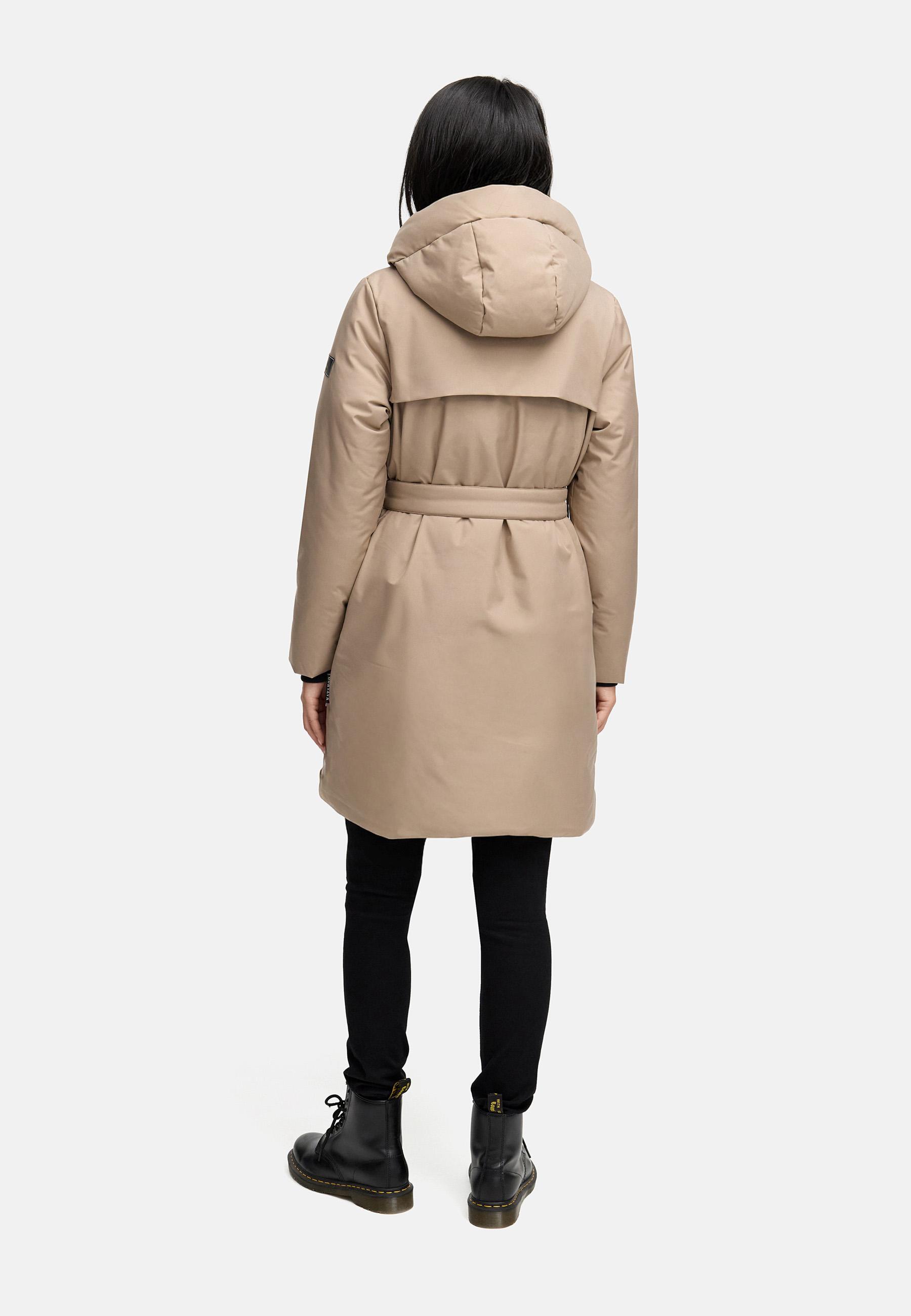 Warmer Wintermantel mit Gürtel "Gipfelspass XIV" Taupe Grey