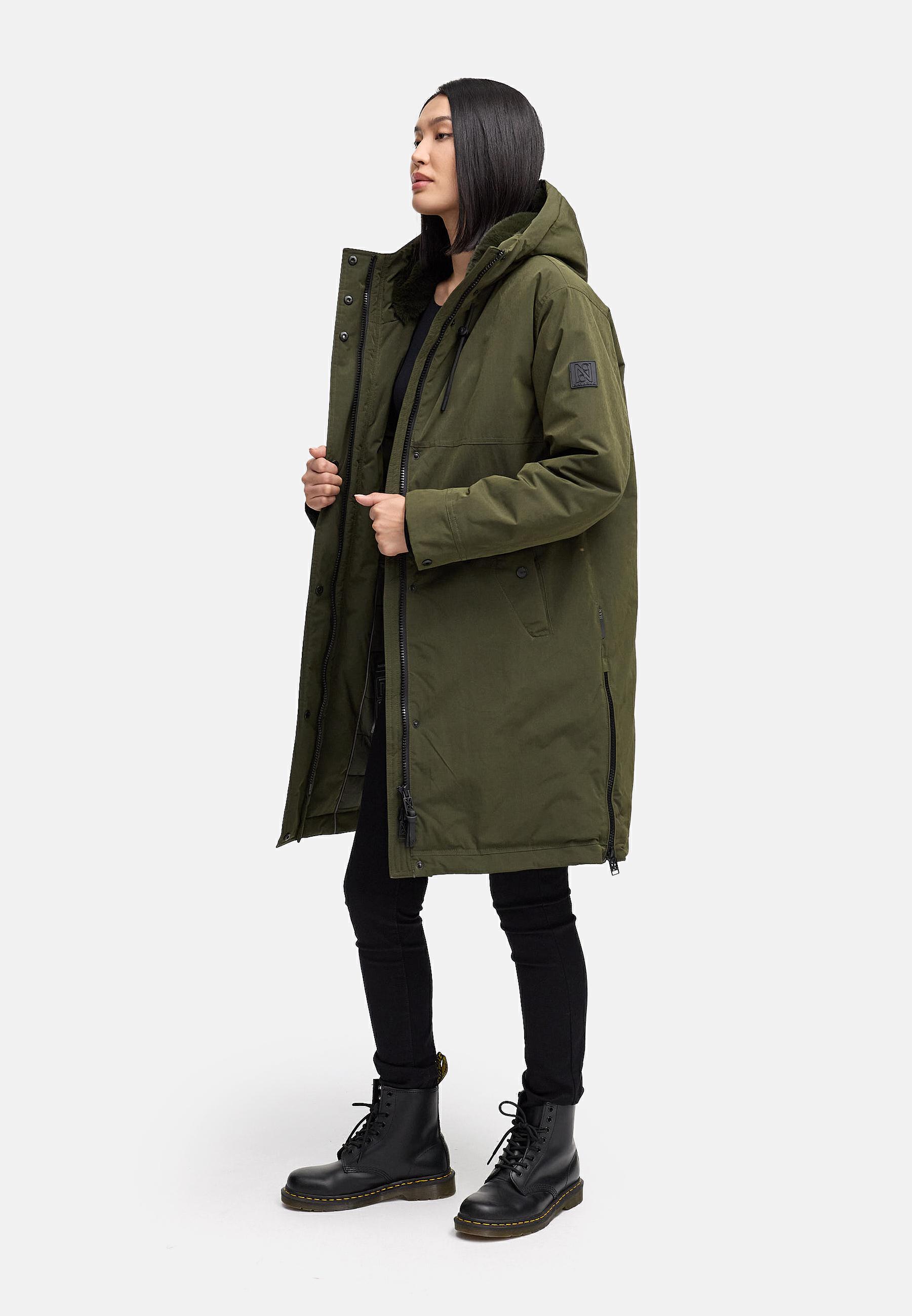Wintermantel mit Kapuze "Hageltanz 14" Dark Olive