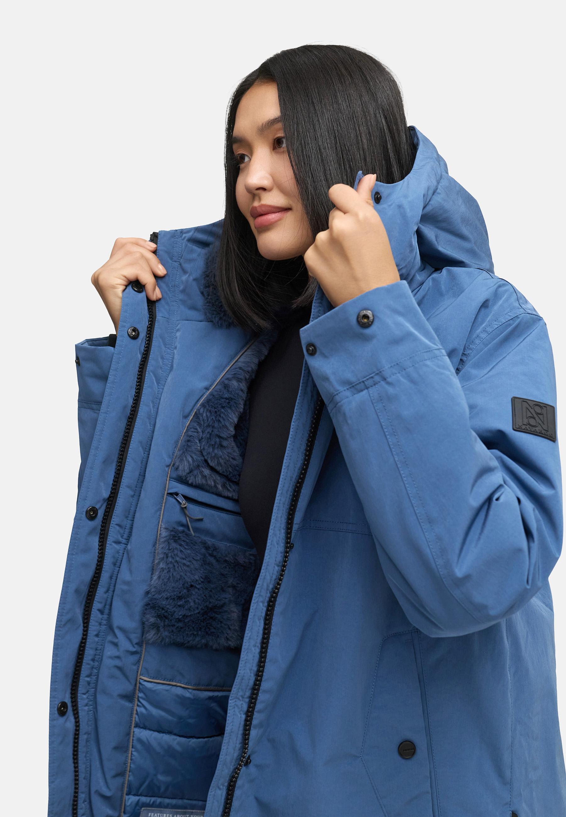 Wintermantel mit Kapuze "Hageltanz 14" Dusty Blue