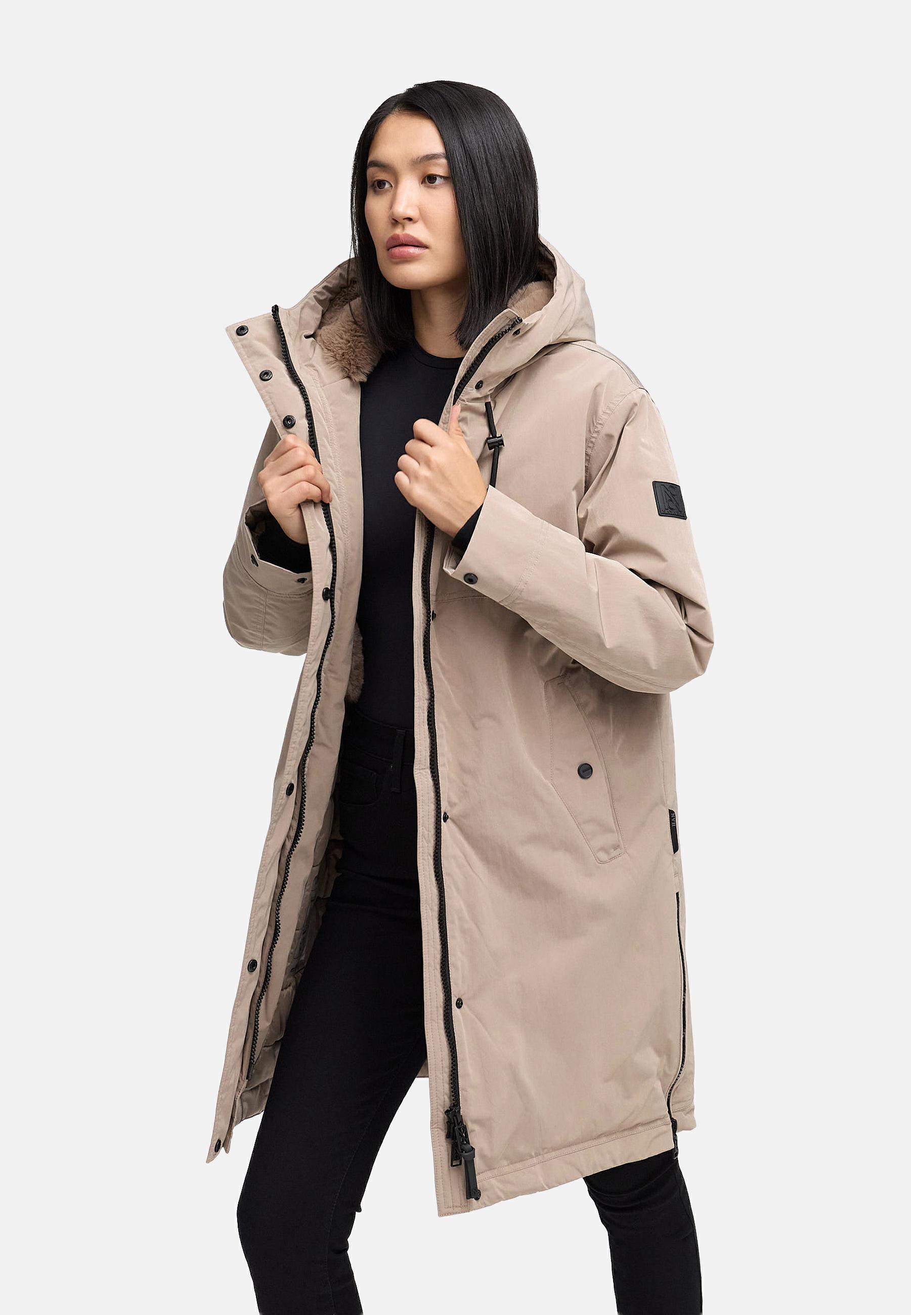 Wintermantel mit Kapuze "Hageltanz 14" Taupe Grey
