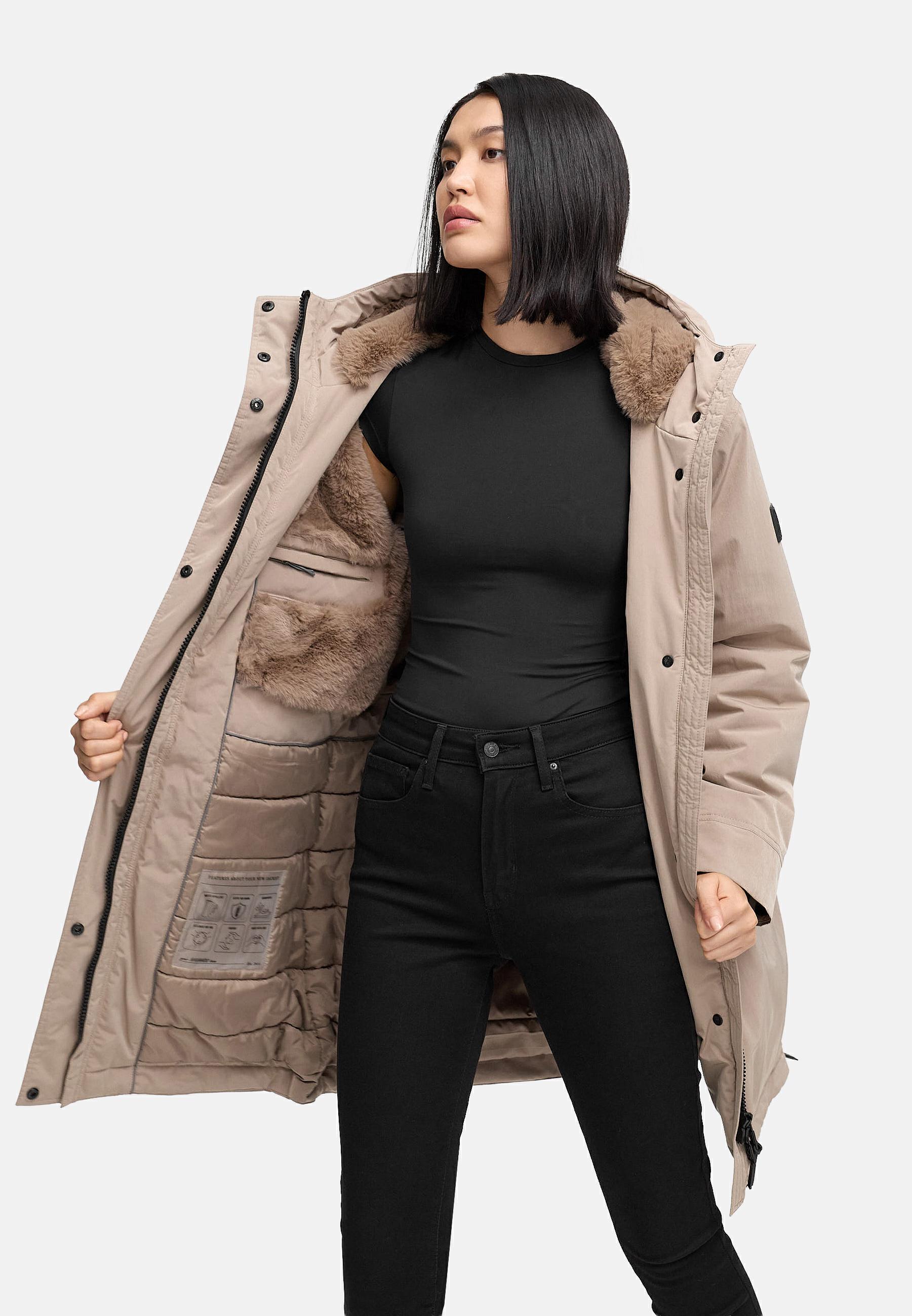Wintermantel mit Kapuze "Hageltanz 14" Taupe Grey
