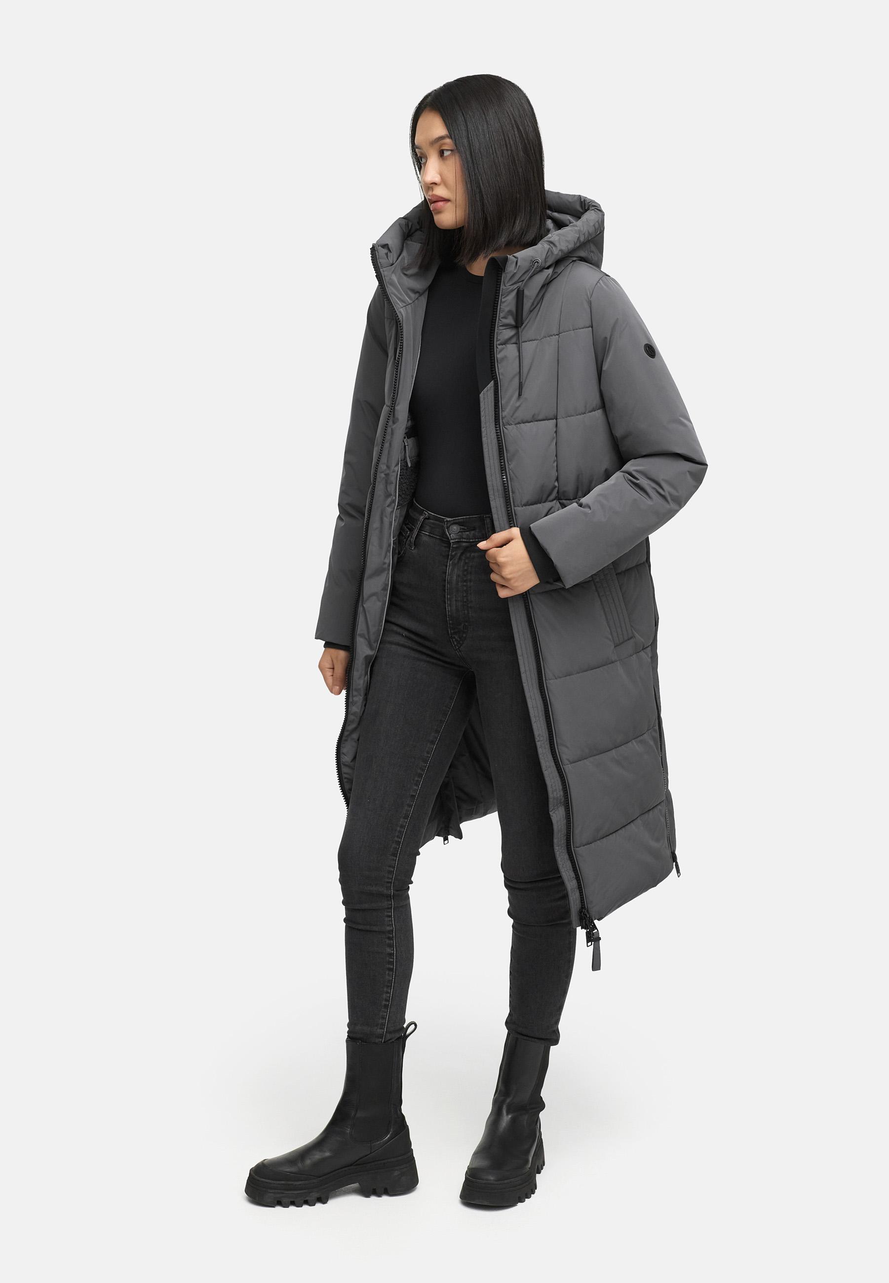 Warmer Steppmantel mit Taillengürtel "Herbstnebel 14" Anthracite