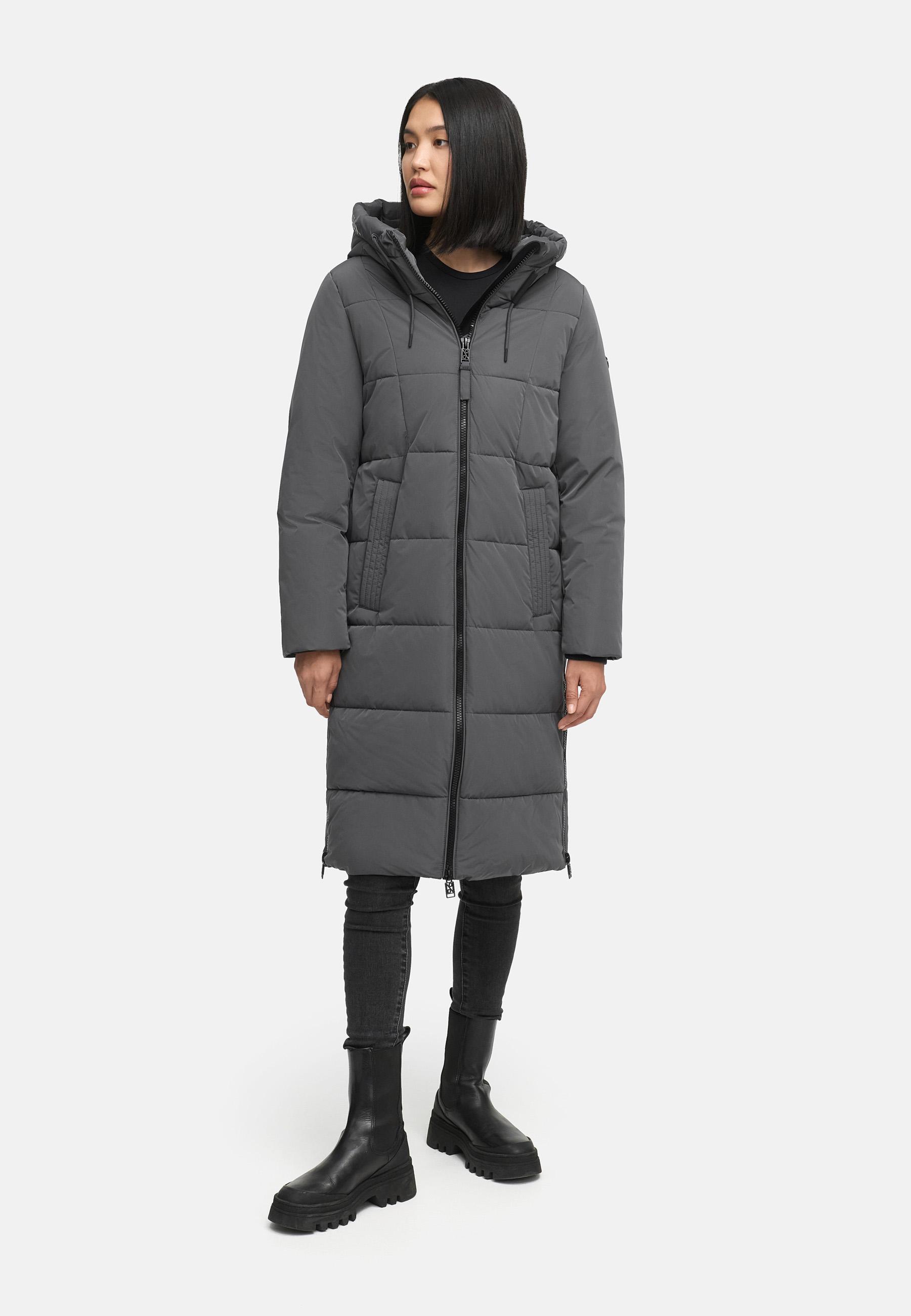 Warmer Steppmantel mit Taillengürtel "Herbstnebel 14" Anthracite