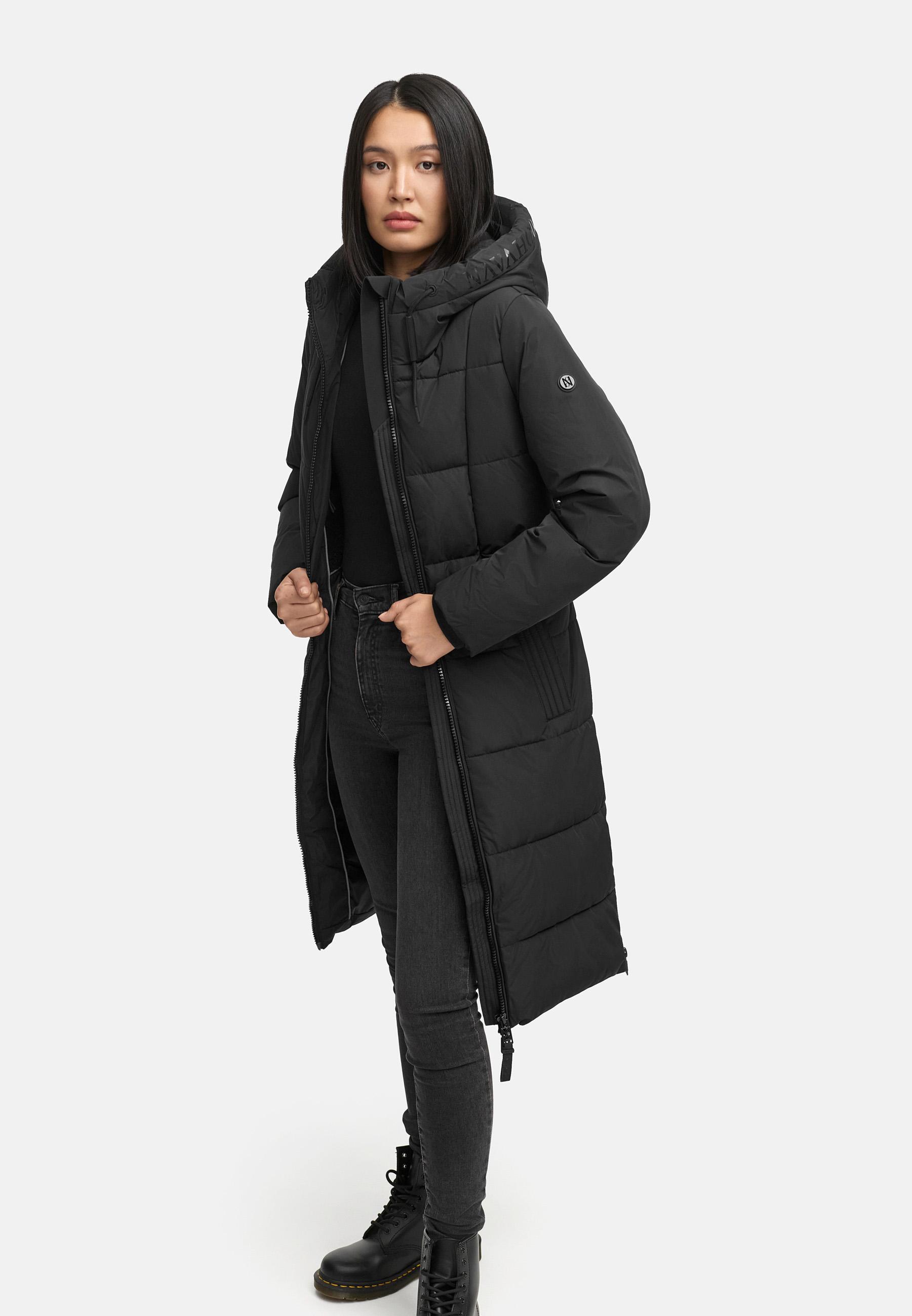 Warmer Steppmantel mit Taillengürtel "Herbstnebel 14" Black
