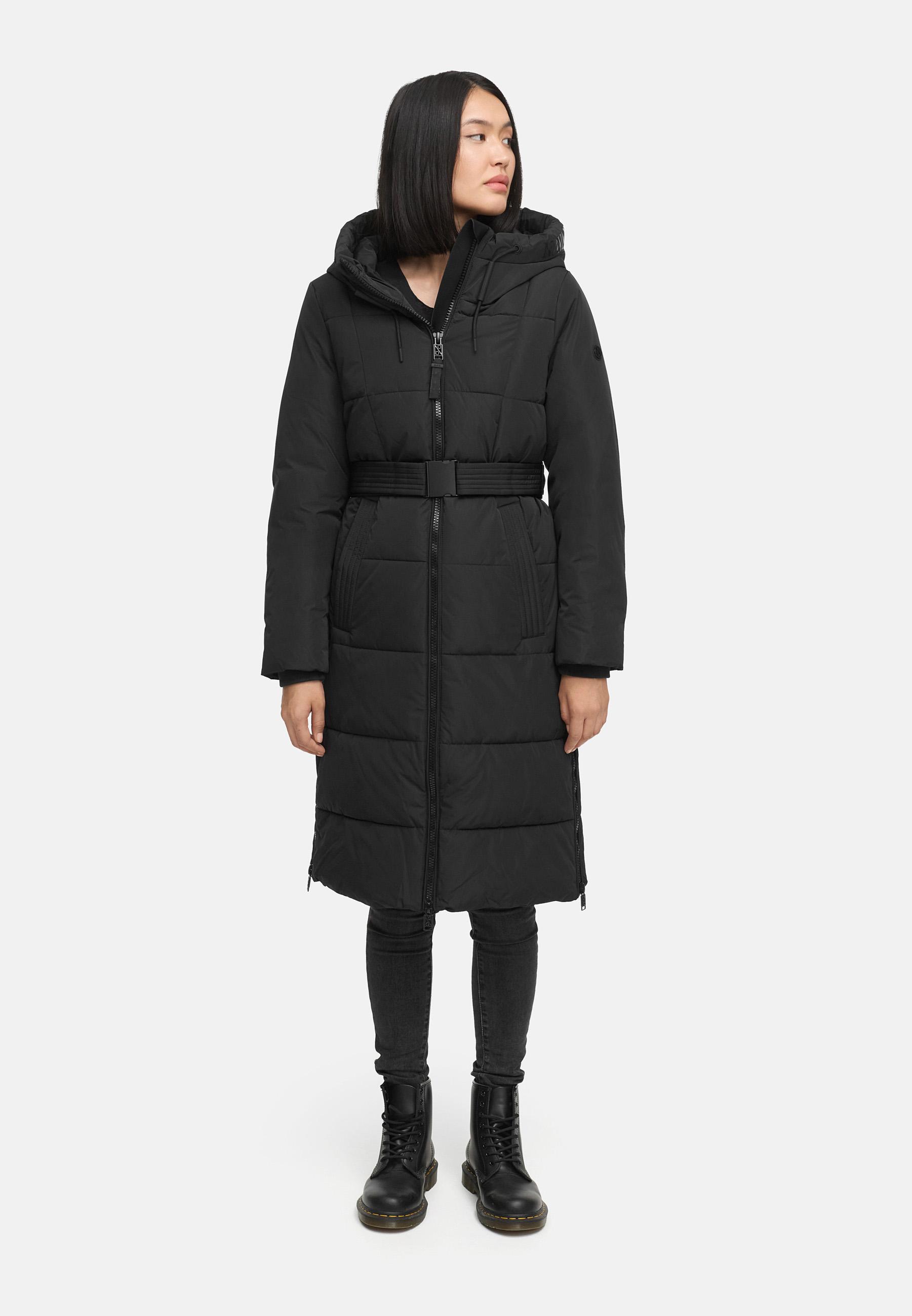 Warmer Steppmantel mit Taillengürtel "Herbstnebel 14" Black