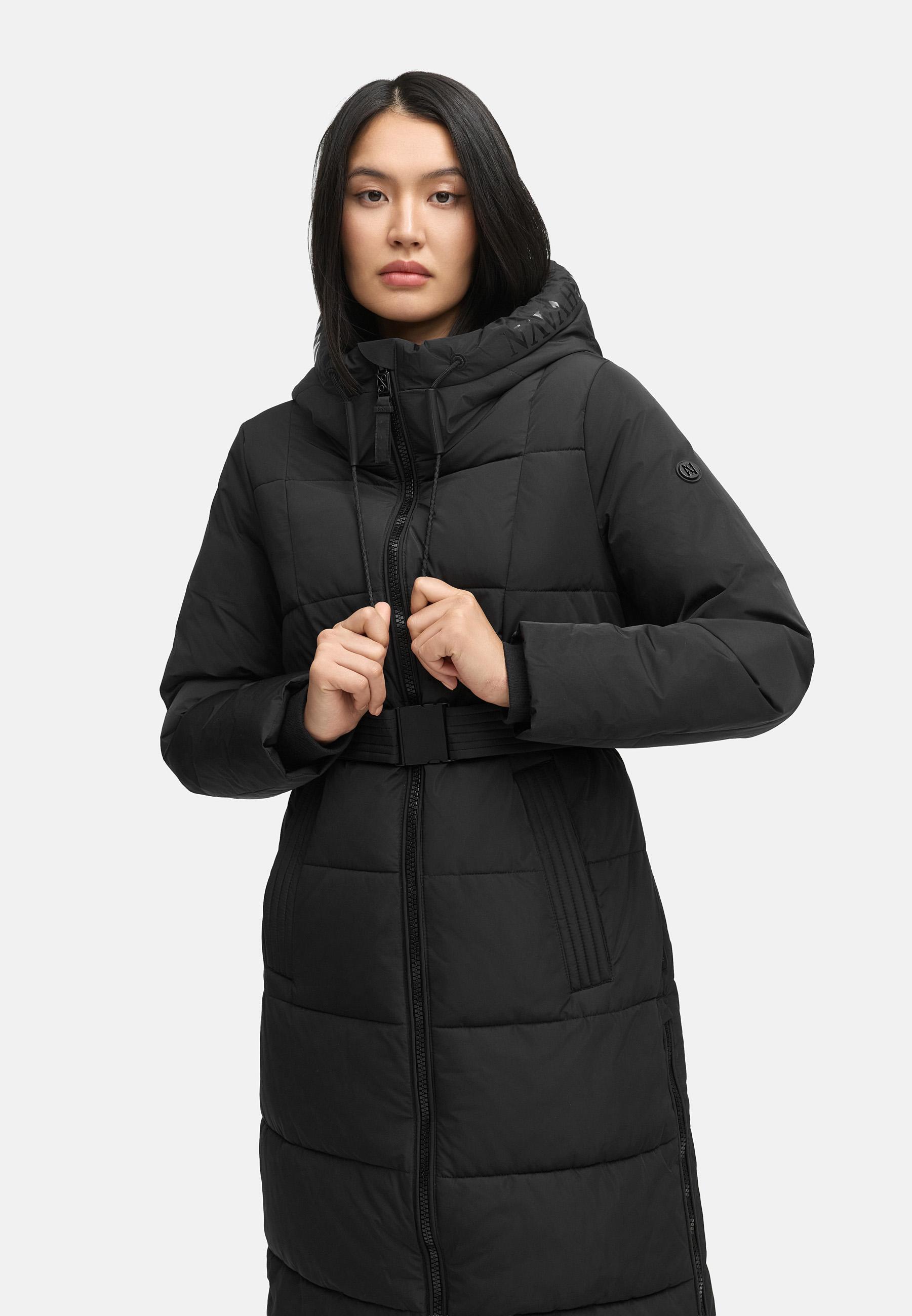 Warmer Steppmantel mit Taillengürtel "Herbstnebel 14" Black