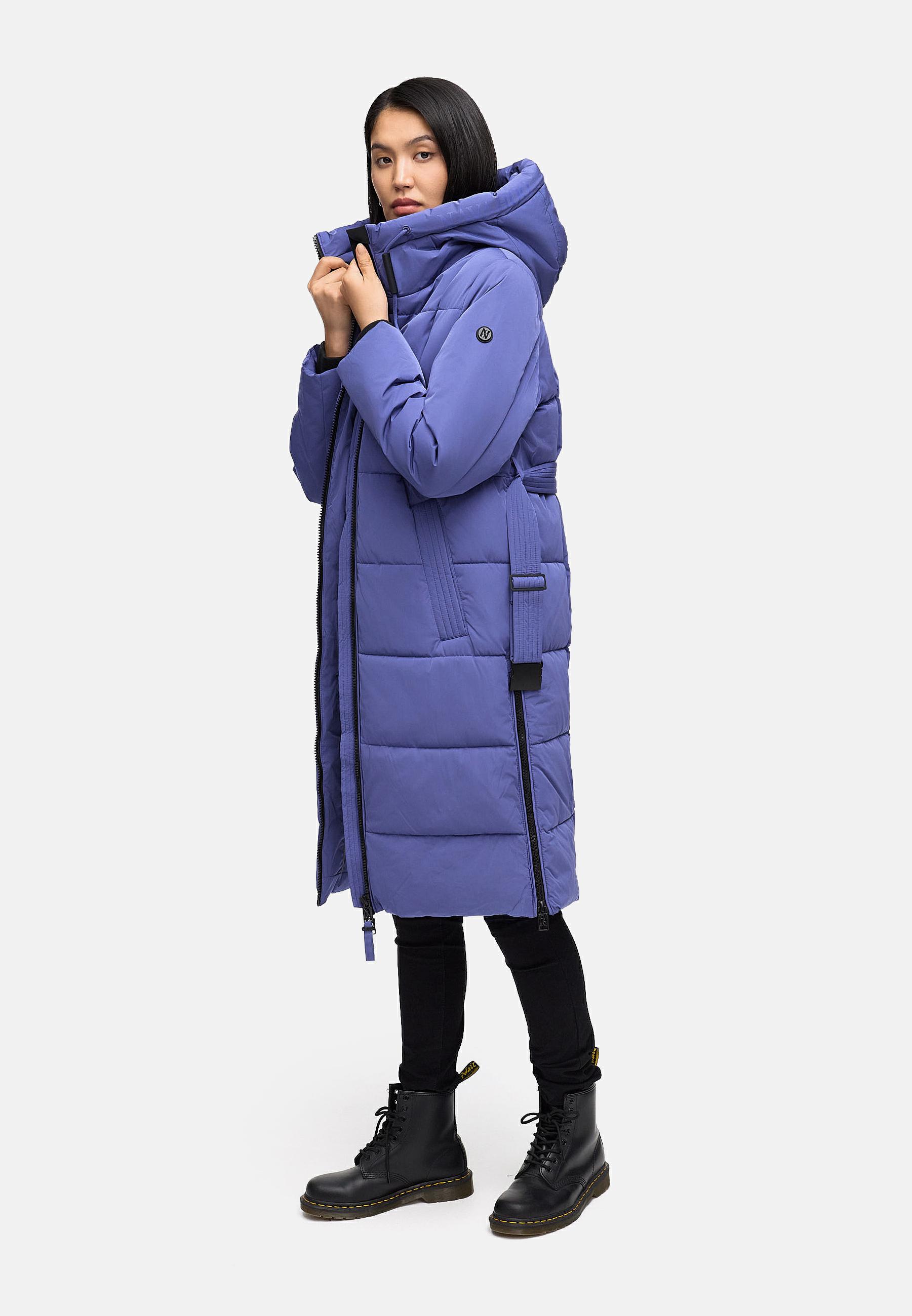 Warmer Steppmantel mit Taillengürtel "Herbstnebel 14" Blue Violet
