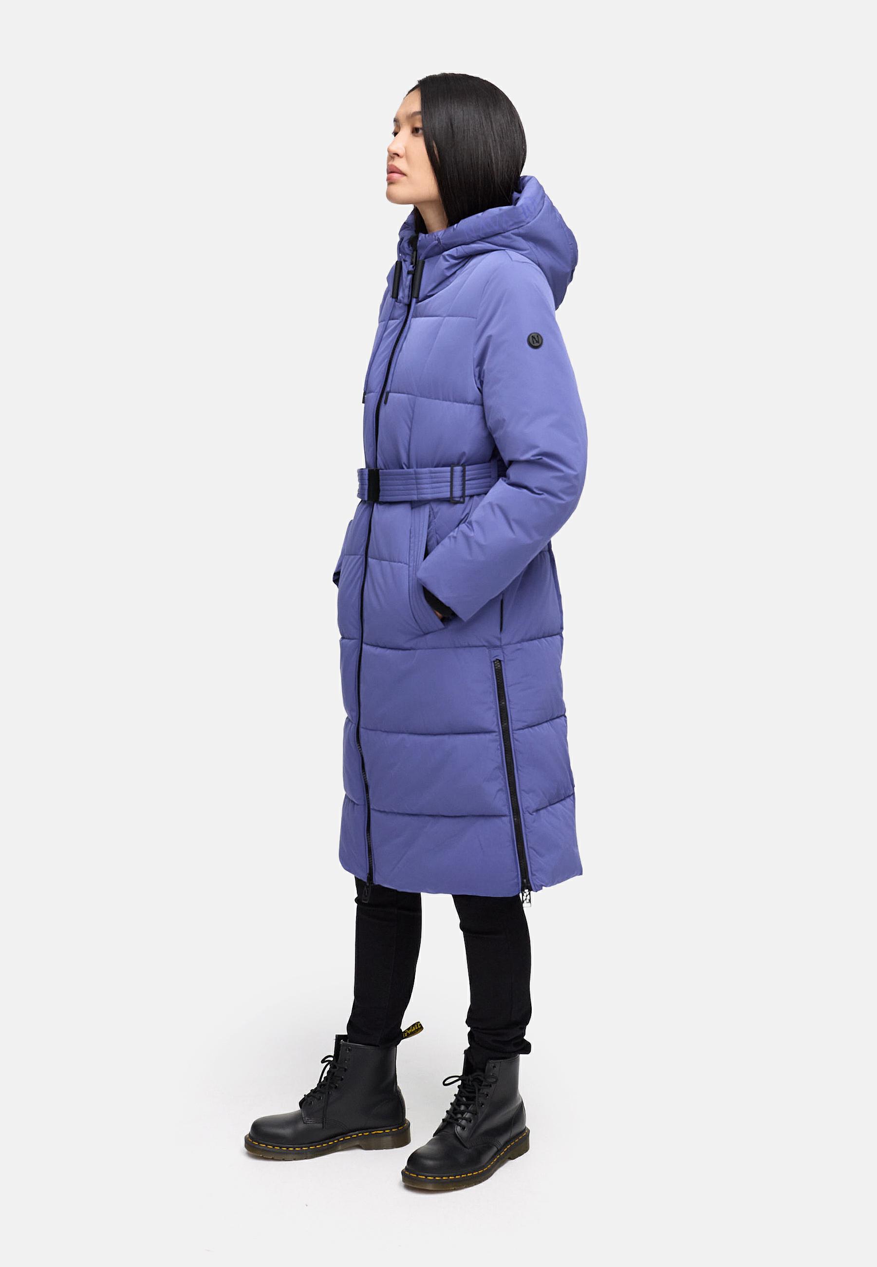 Warmer Steppmantel mit Taillengürtel "Herbstnebel 14" Blue Violet
