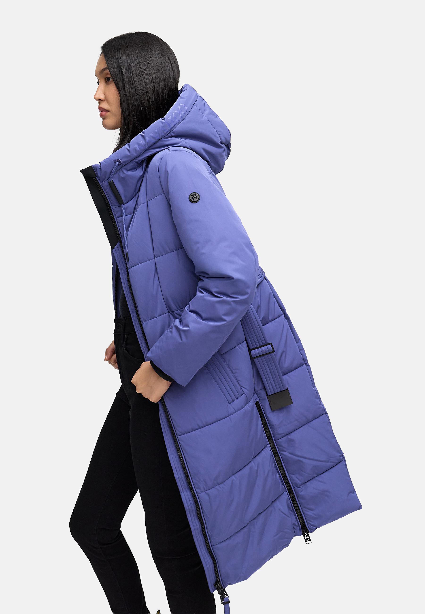 Warmer Steppmantel mit Taillengürtel "Herbstnebel 14" Blue Violet