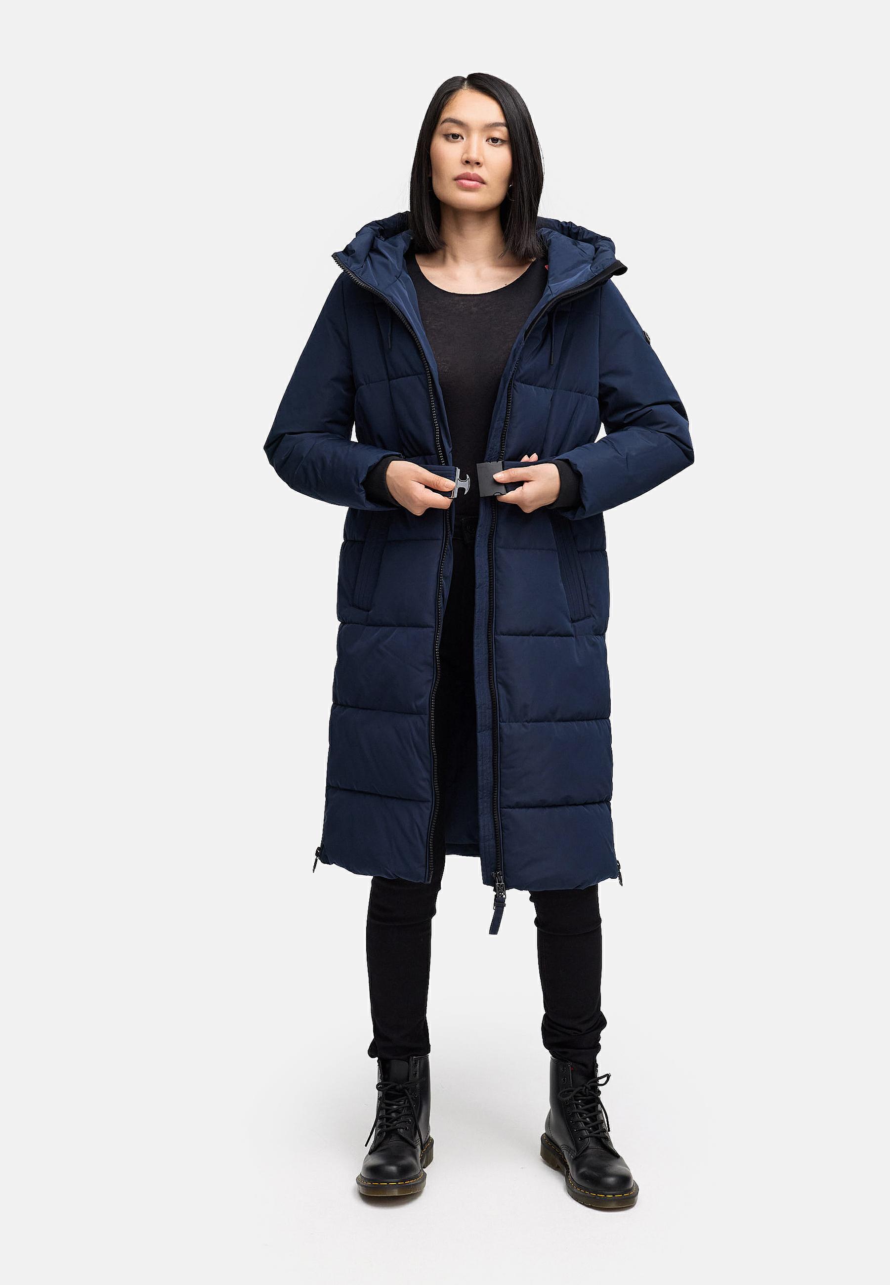 Warmer Steppmantel mit Taillengürtel "Herbstnebel 14" Navy