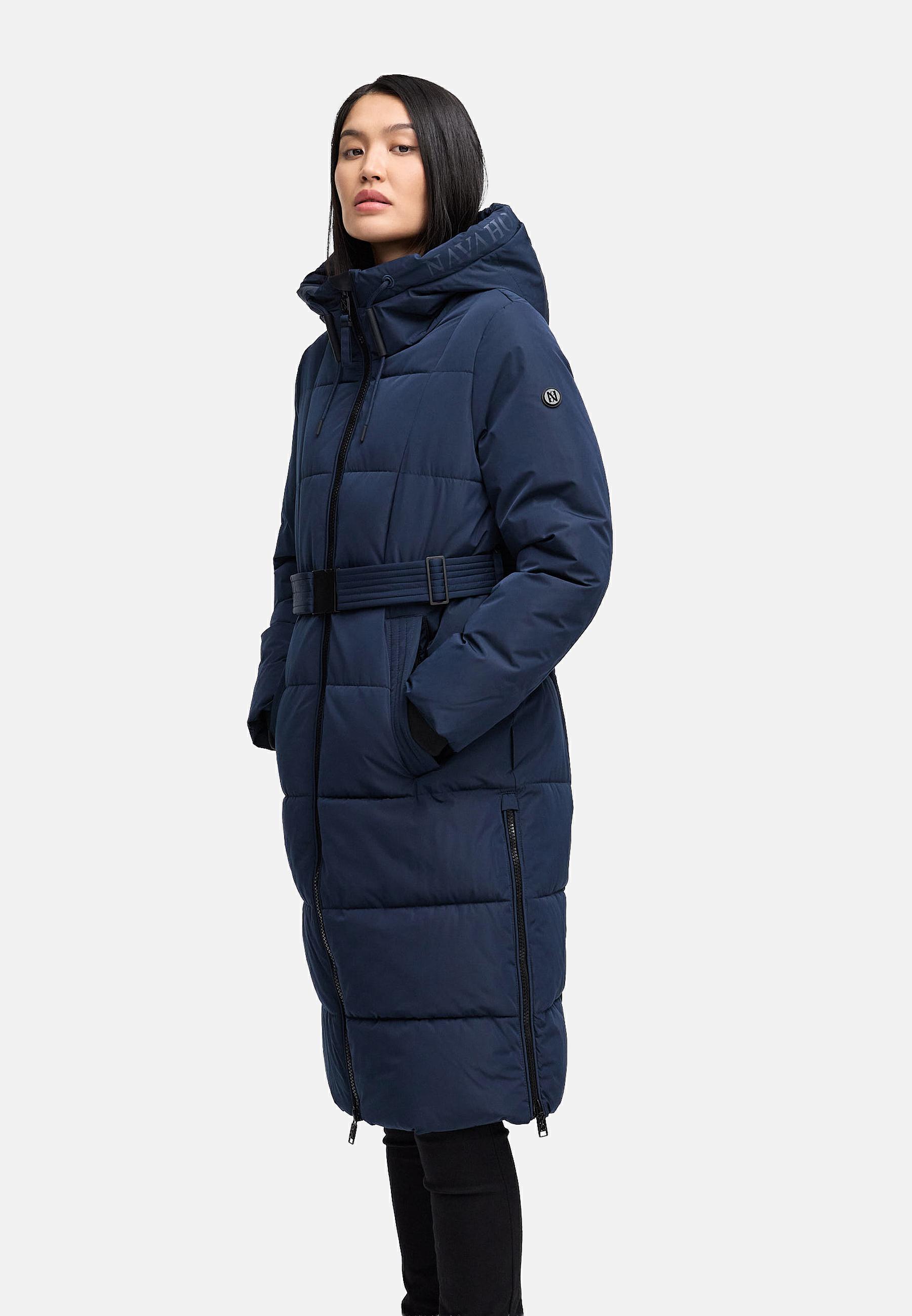 Warmer Steppmantel mit Taillengürtel "Herbstnebel 14" Navy