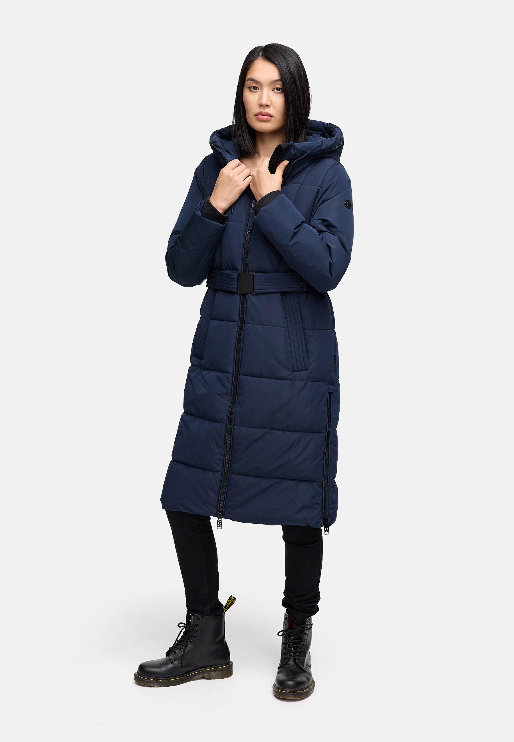 Warmer Steppmantel mit Taillengürtel "Herbstnebel 14" Navy
