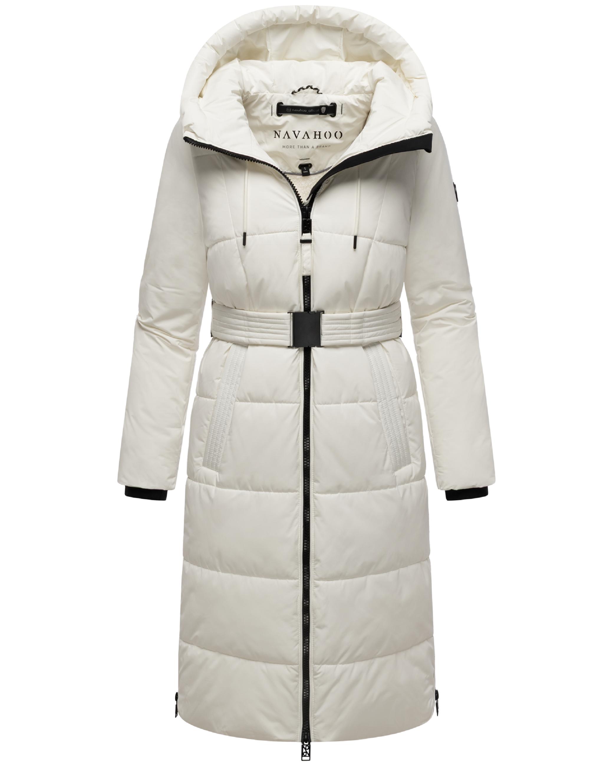 Warmer Steppmantel mit Taillengürtel "Herbstnebel 14" Off White