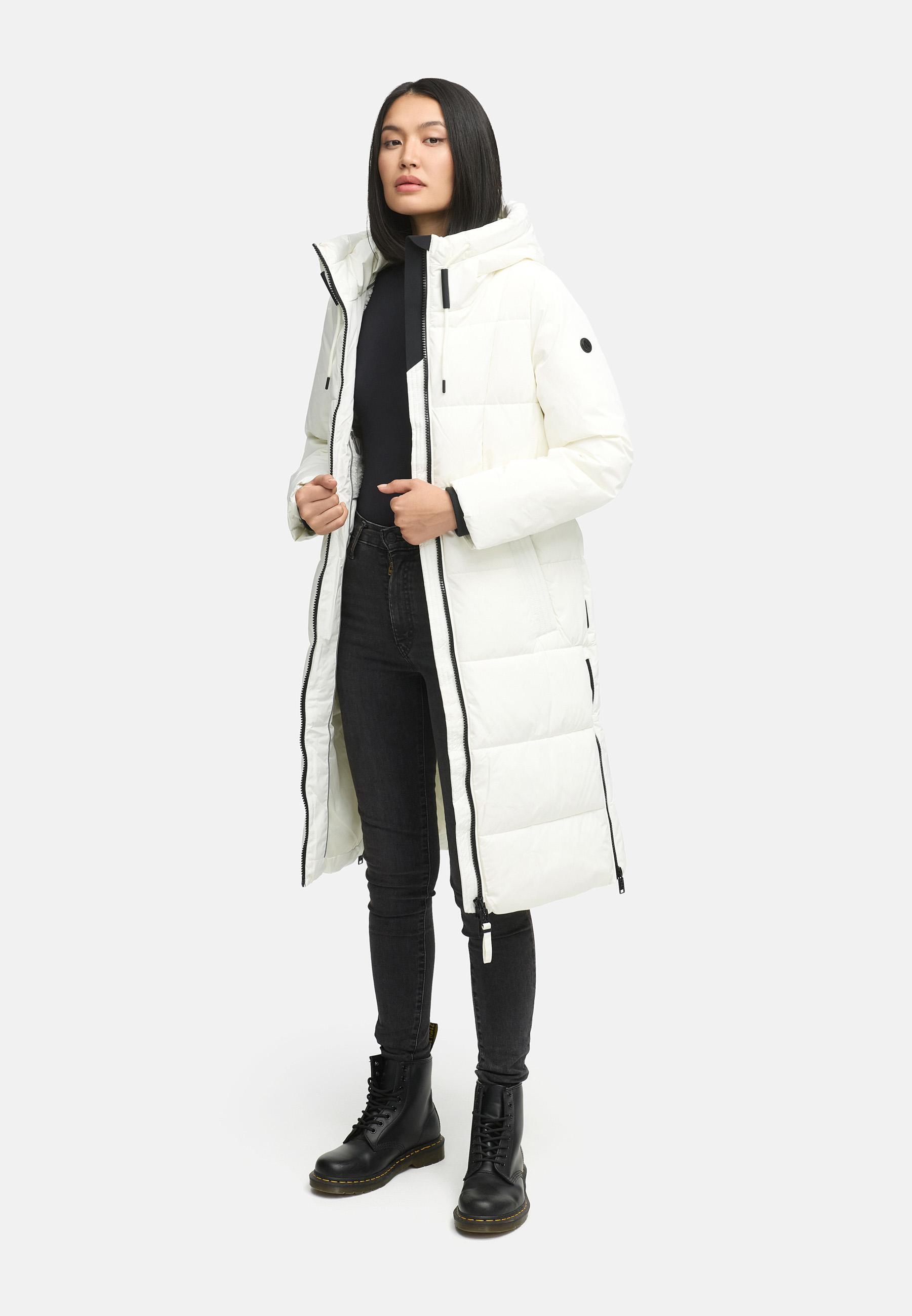 Warmer Steppmantel mit Taillengürtel "Herbstnebel 14" Off White