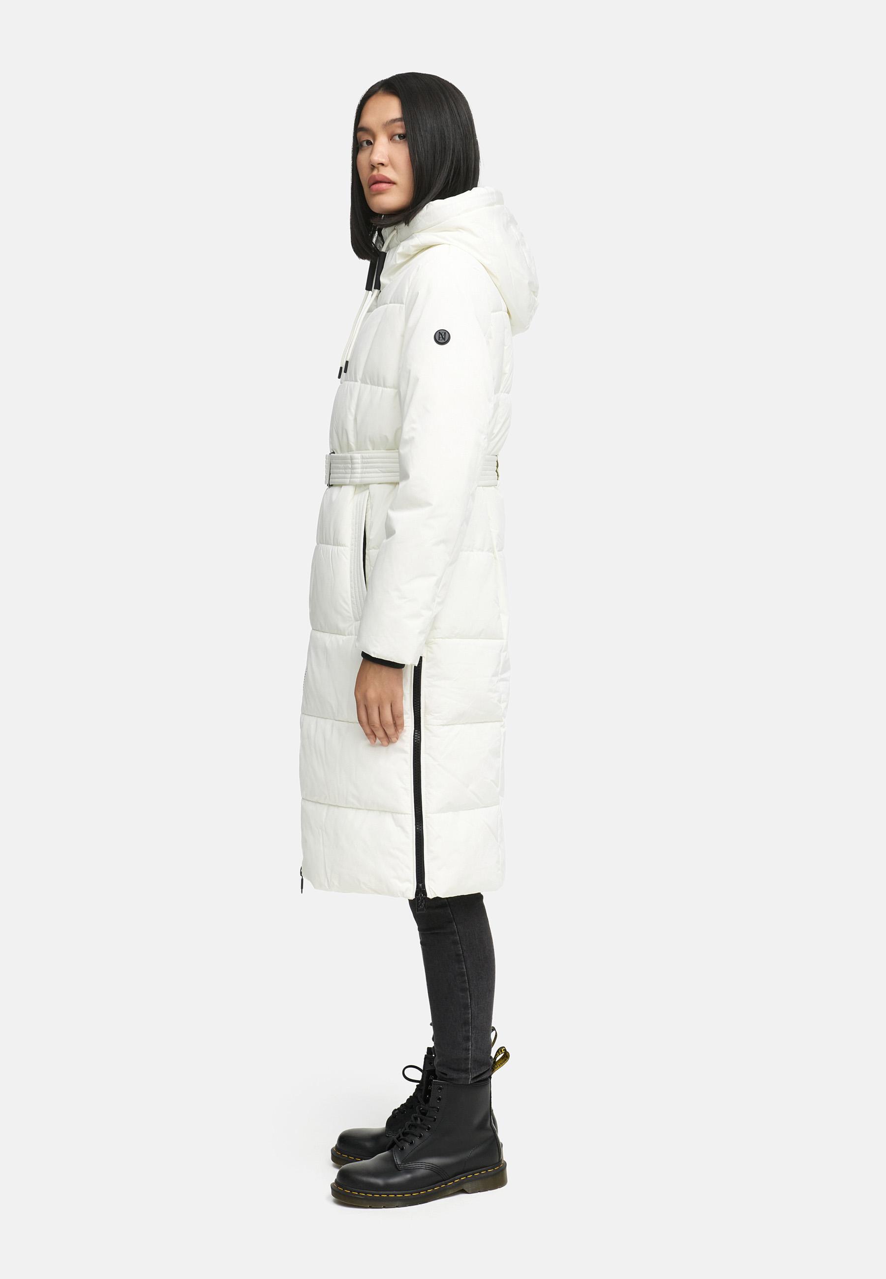 Warmer Steppmantel mit Taillengürtel "Herbstnebel 14" Off White