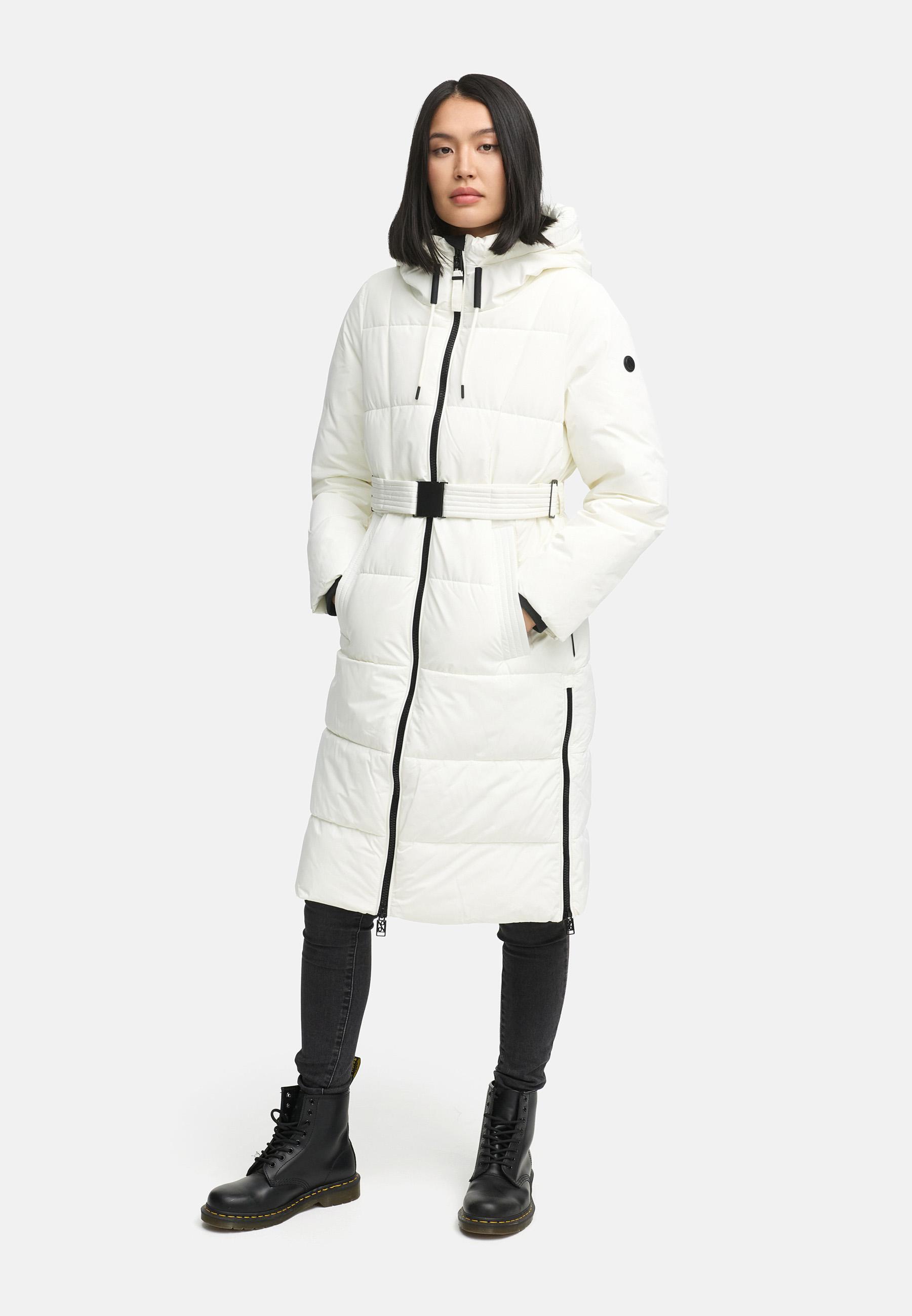 Warmer Steppmantel mit Taillengürtel "Herbstnebel 14" Off White