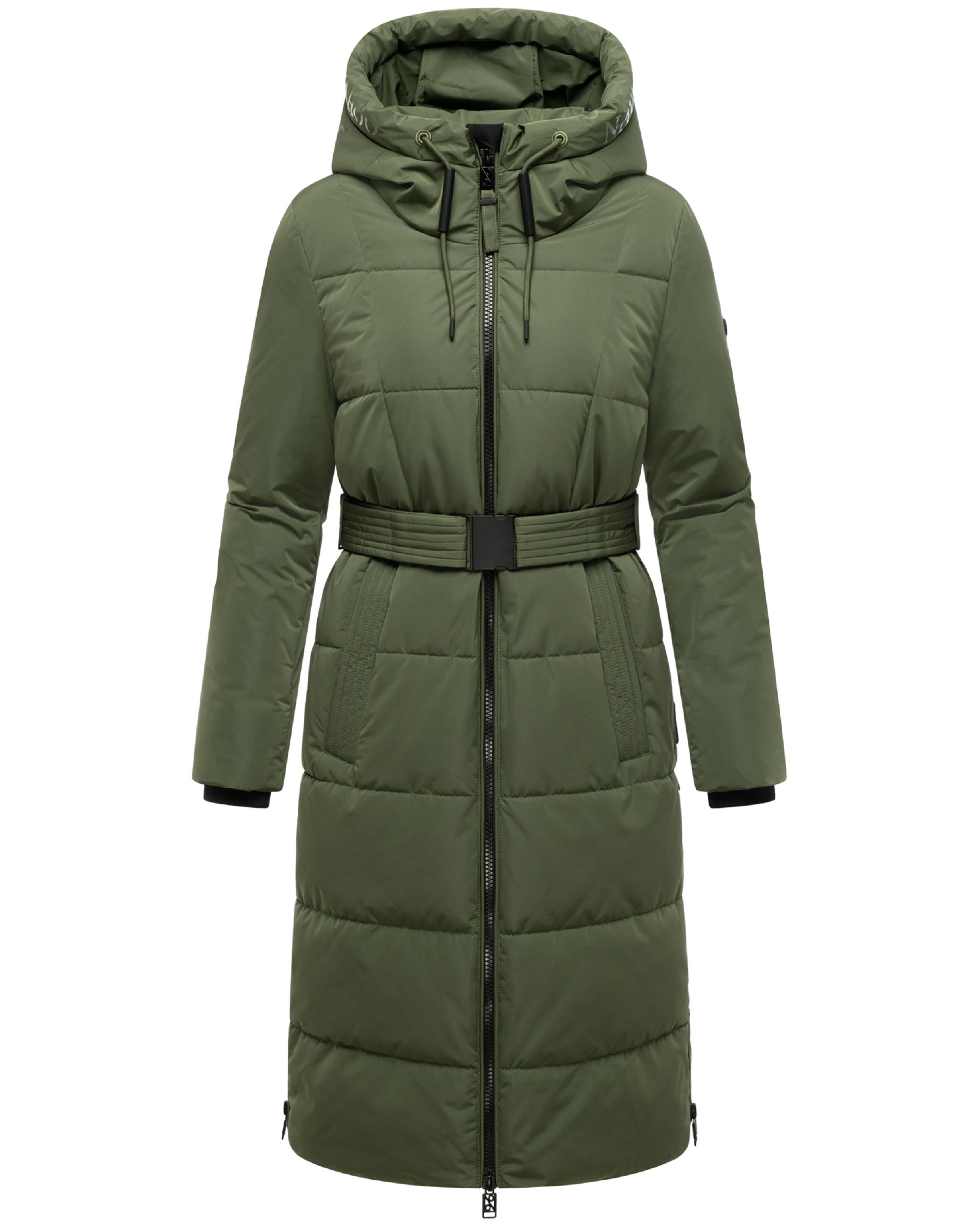 Warmer Steppmantel mit Taillengürtel "Herbstnebel 14" Pine Olive