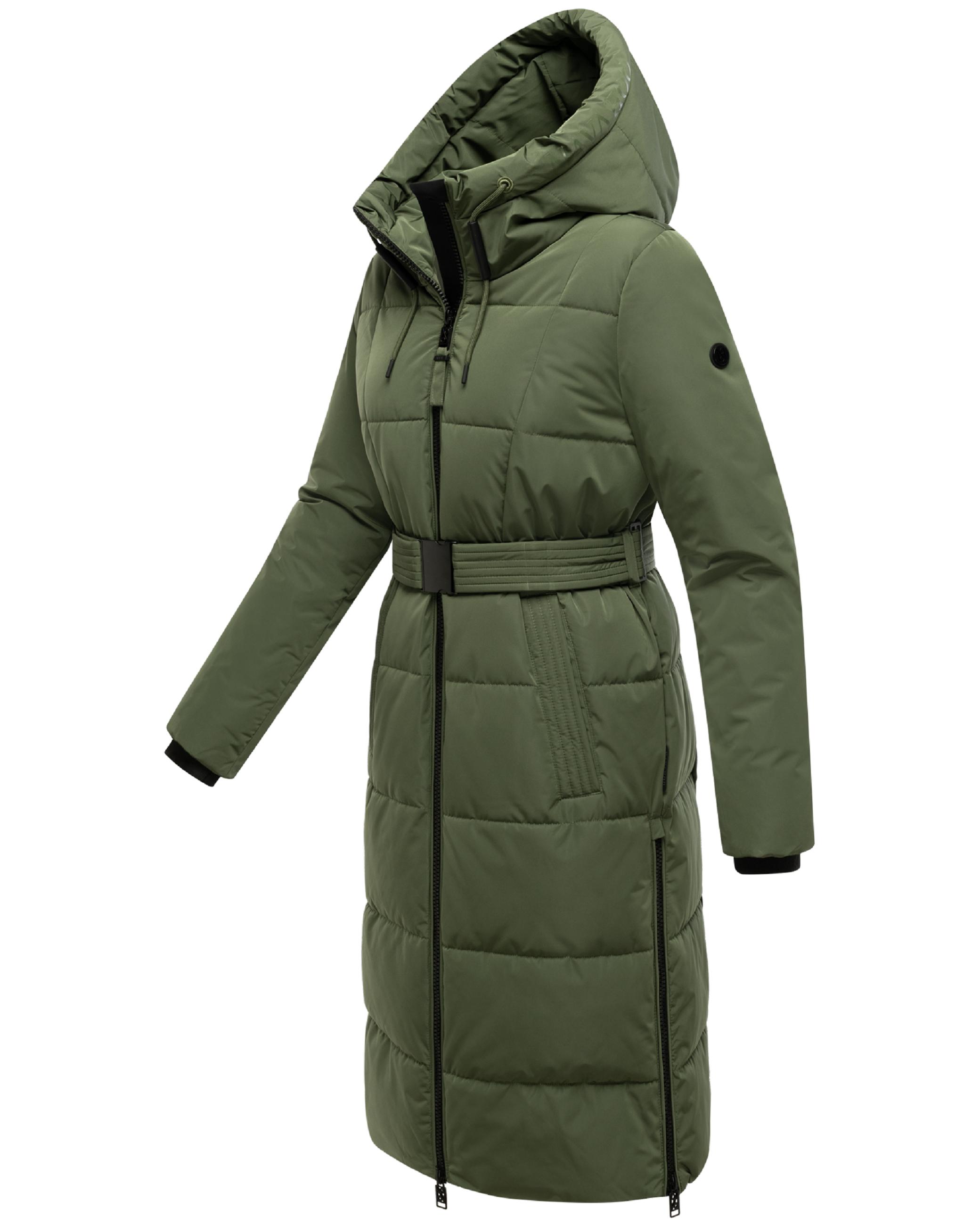 Warmer Steppmantel mit Taillengürtel "Herbstnebel 14" Pine Olive