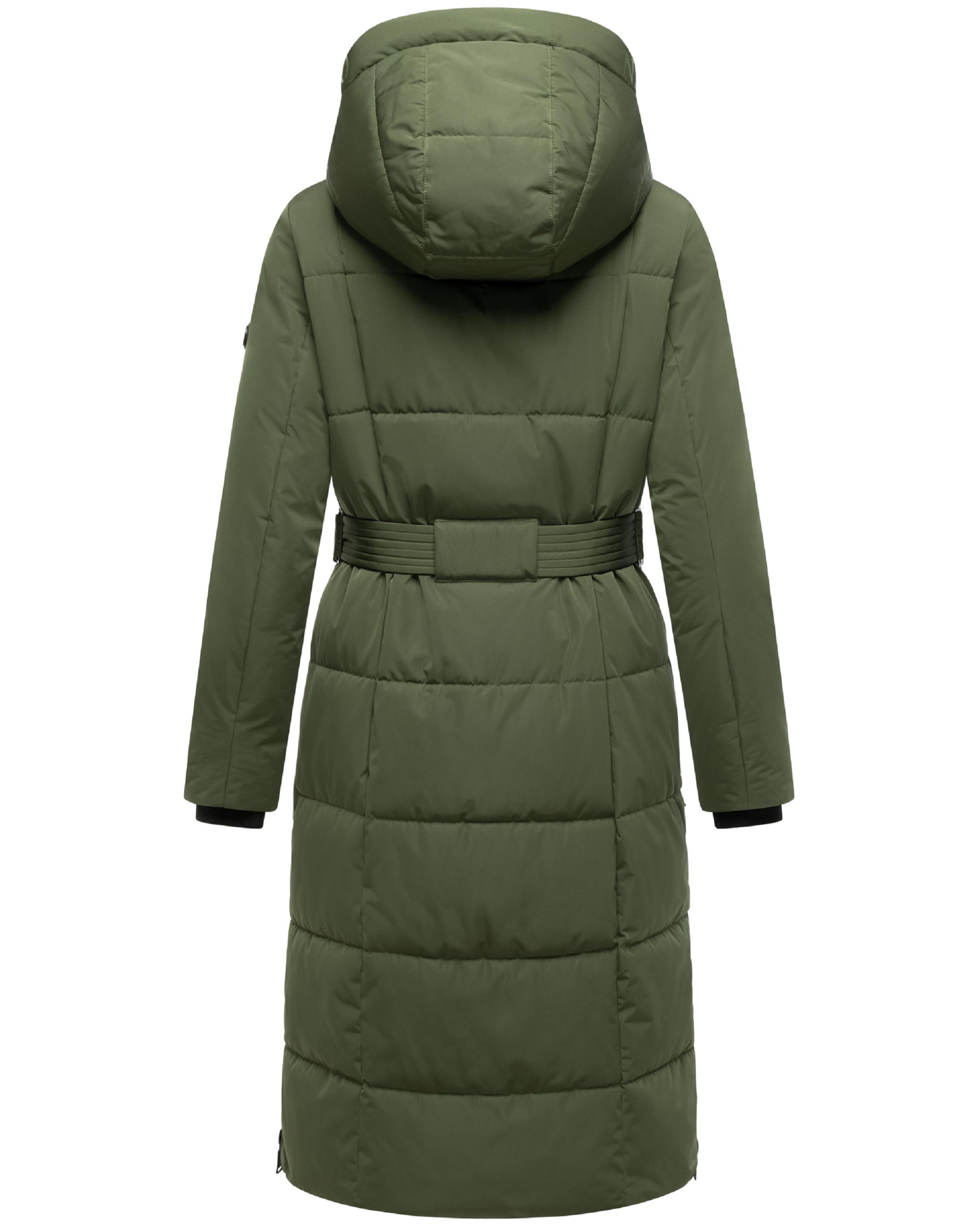 Warmer Steppmantel mit Taillengürtel "Herbstnebel 14" Pine Olive