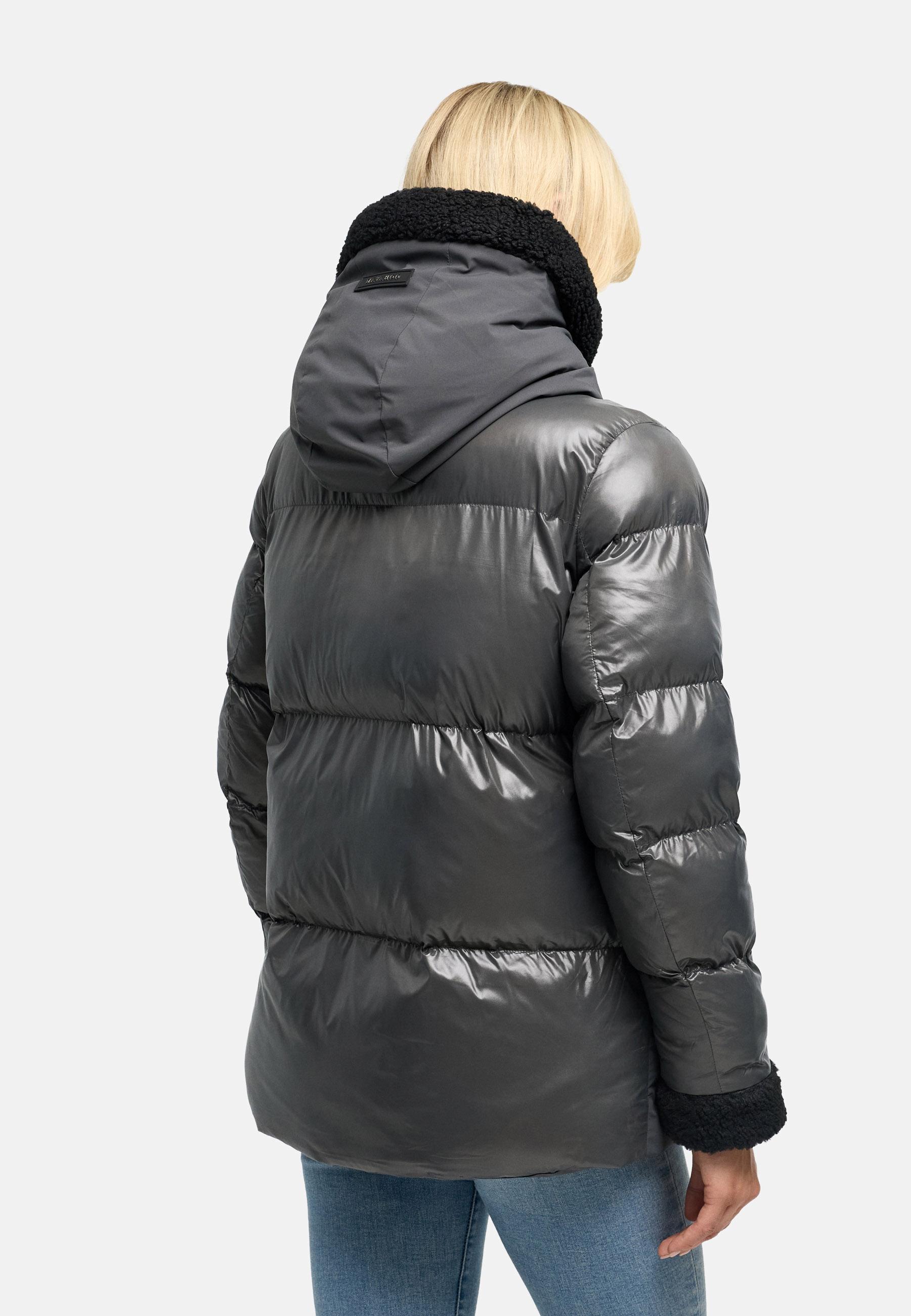 Warme Jacke mit Teddy-Kunstfell Details "Herzschmelz 14" Anthracite