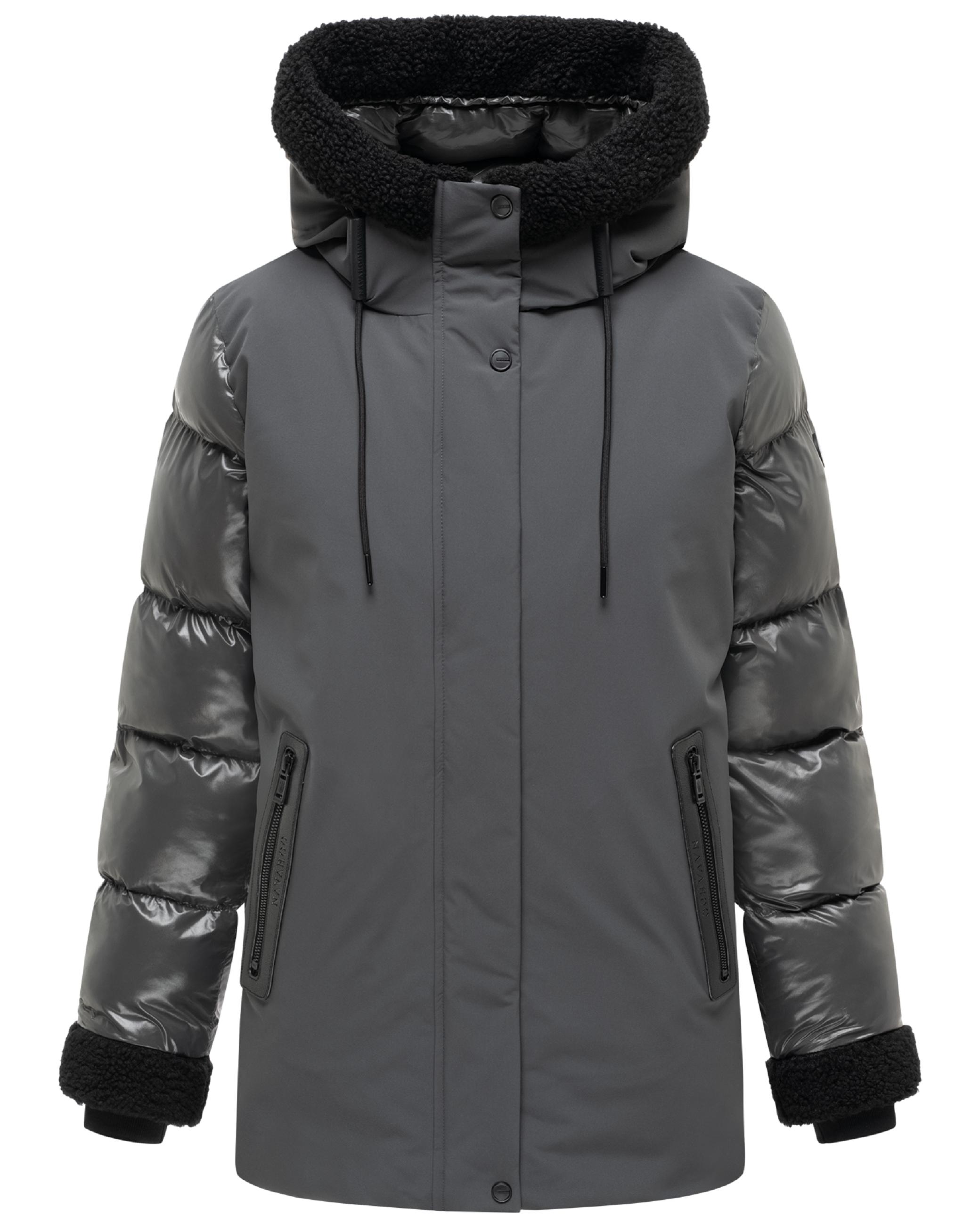 Warme Jacke mit Teddy-Kunstfell Details "Herzschmelz 14" Anthracite