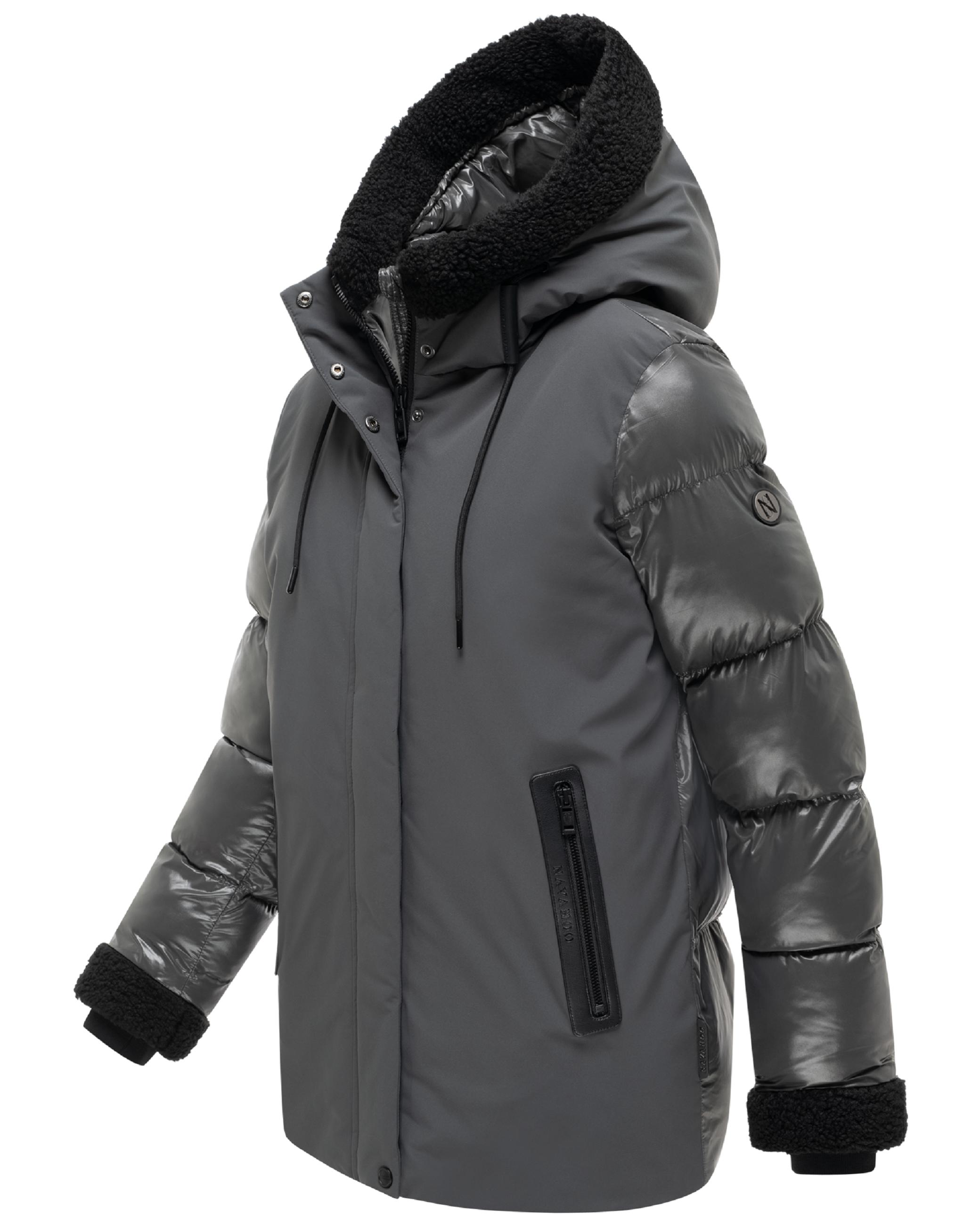 Warme Jacke mit Teddy-Kunstfell Details "Herzschmelz 14" Anthracite