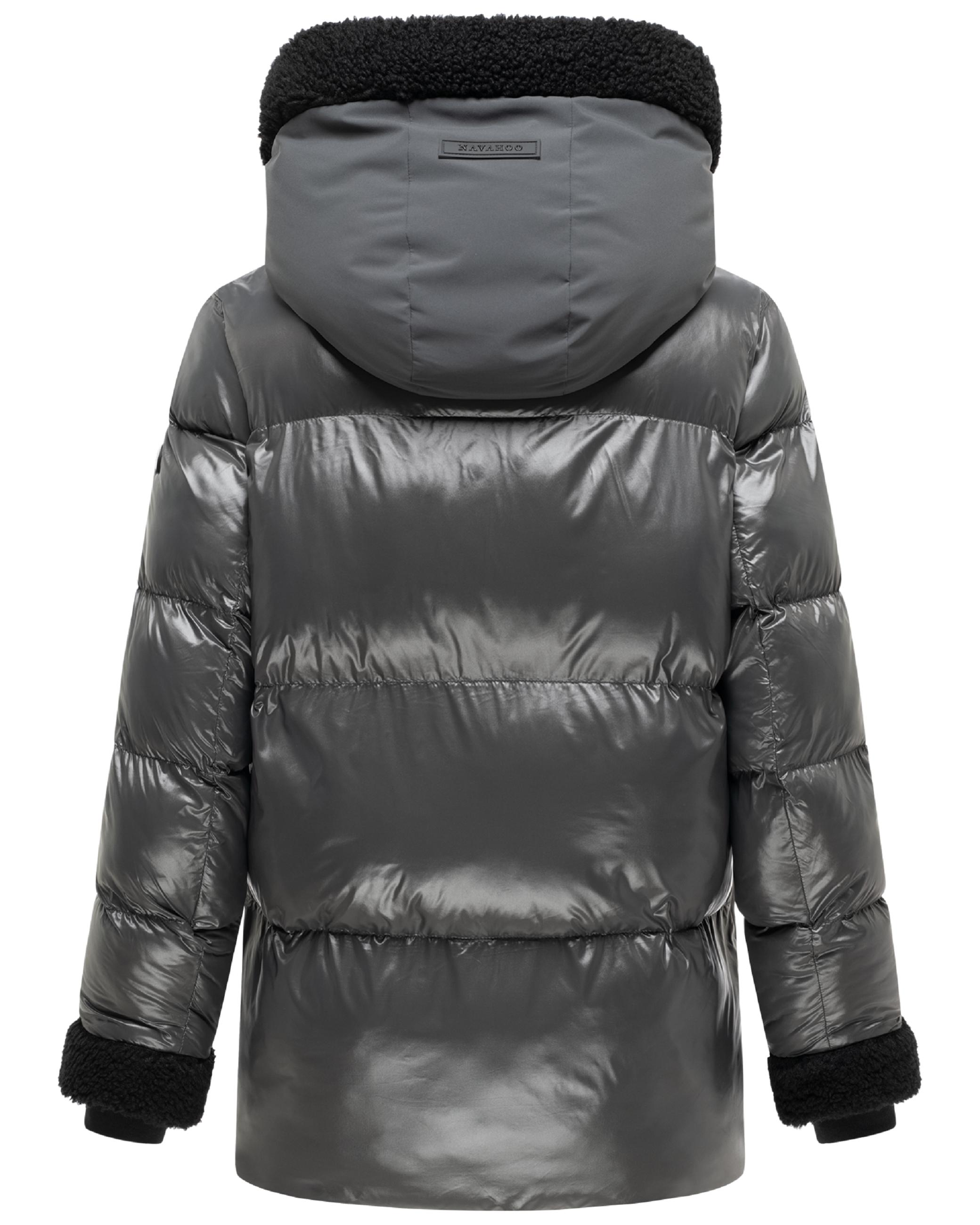 Warme Jacke mit Teddy-Kunstfell Details "Herzschmelz 14" Anthracite