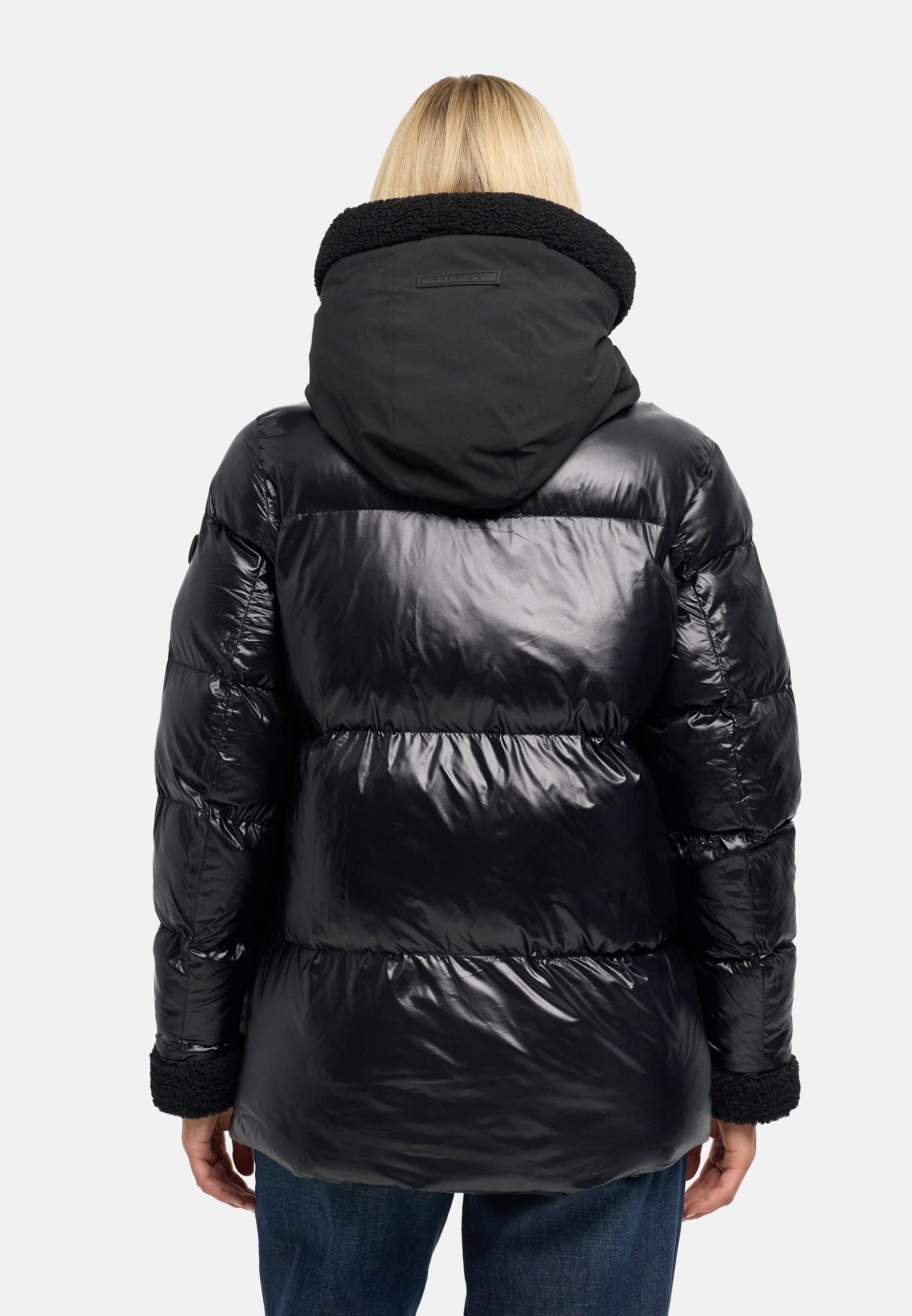 Warme Jacke mit Teddy-Kunstfell Details "Herzschmelz 14" Black