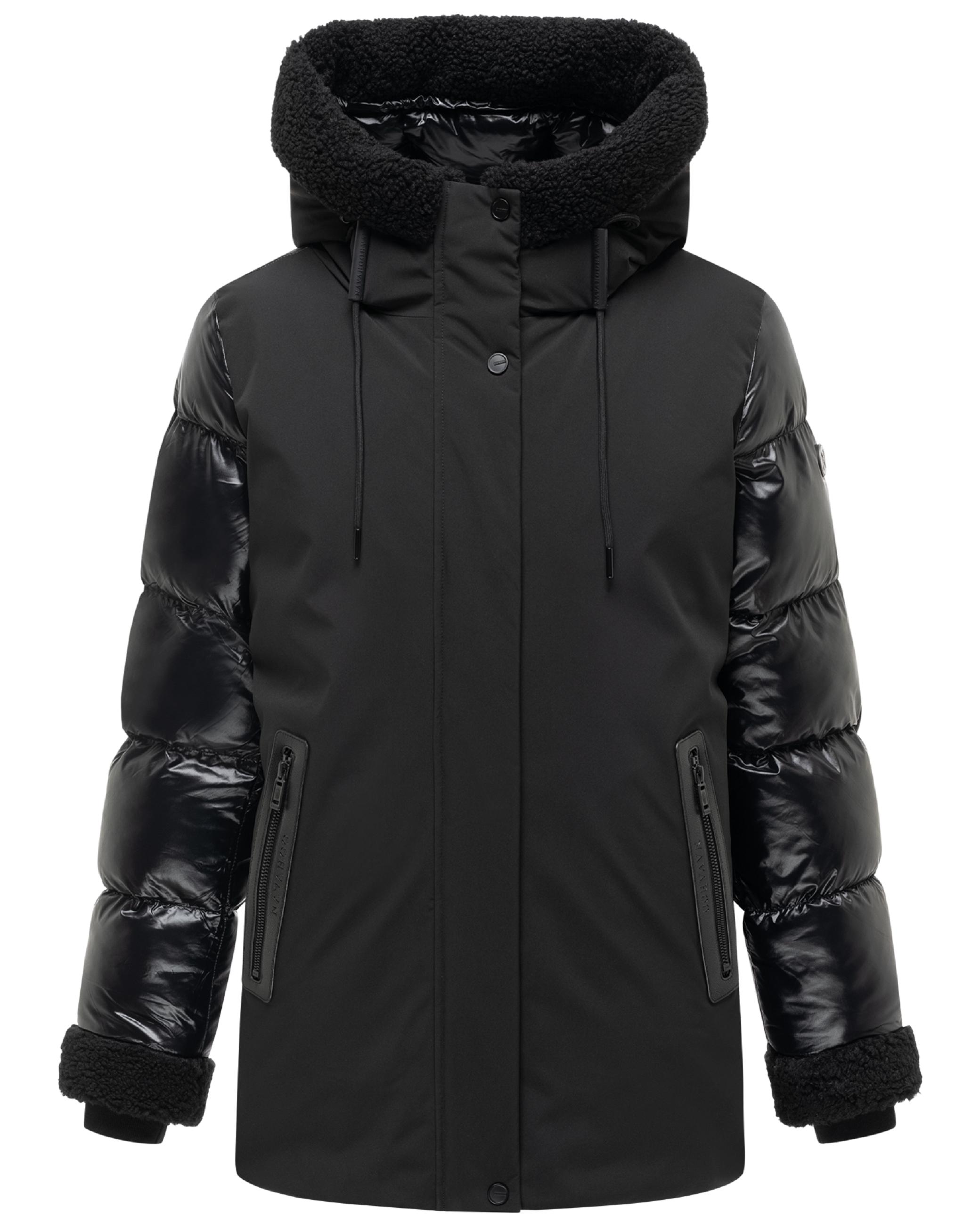 Warme Jacke mit Teddy-Kunstfell Details "Herzschmelz 14" Black