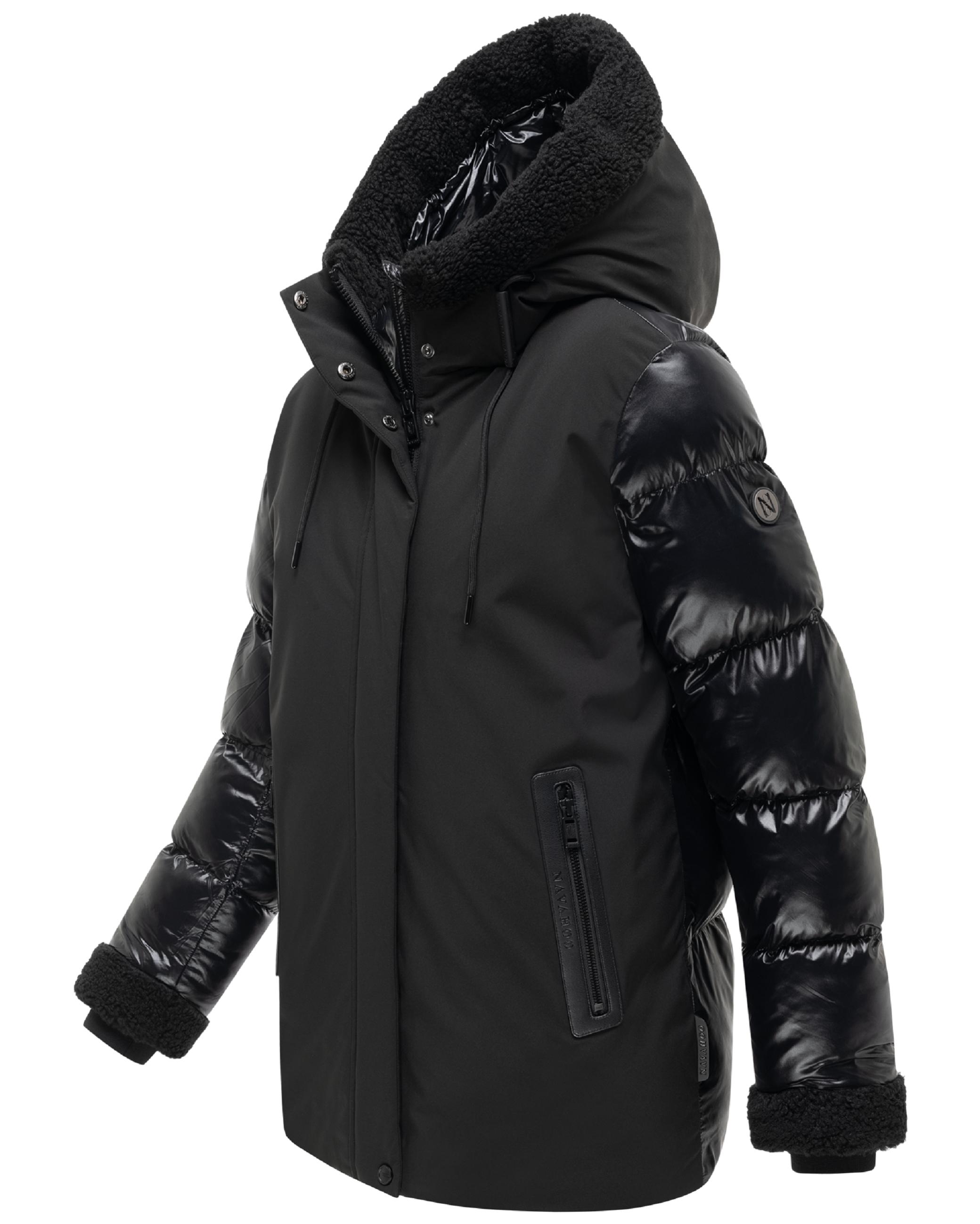 Warme Jacke mit Teddy-Kunstfell Details "Herzschmelz 14" Black