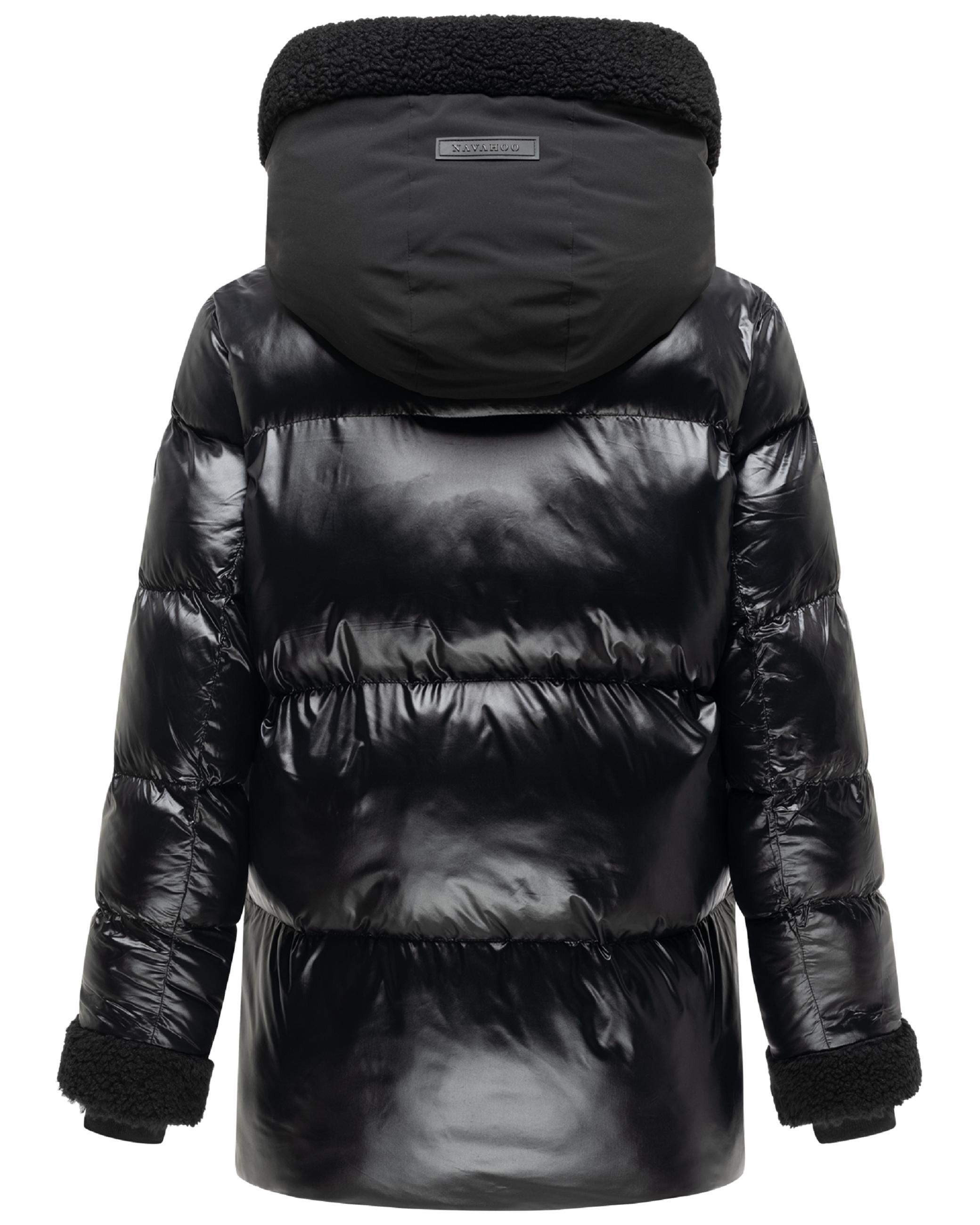 Warme Jacke mit Teddy-Kunstfell Details "Herzschmelz 14" Black