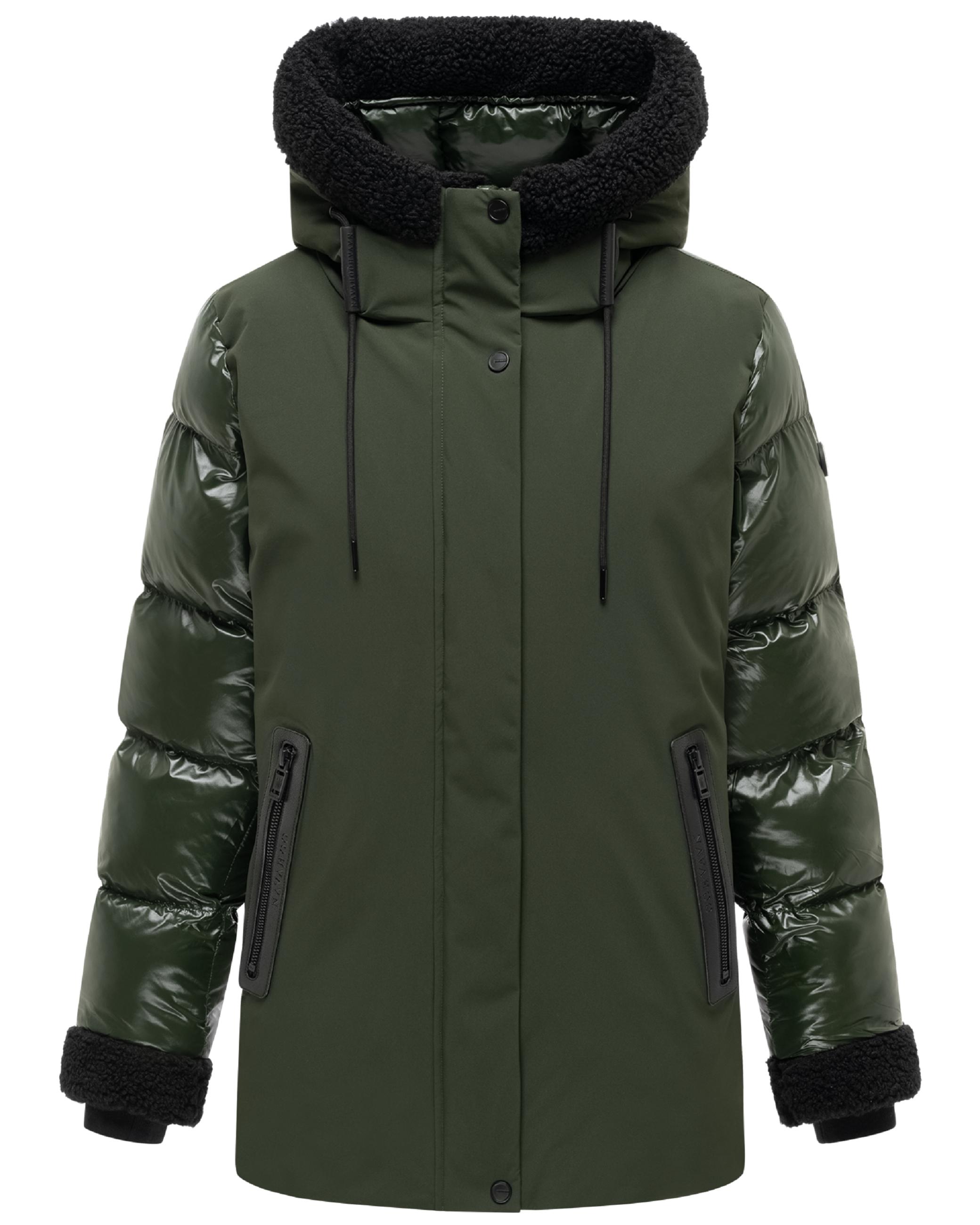 Warme Jacke mit Teddy-Kunstfell Details "Herzschmelz 14" Dark Olive