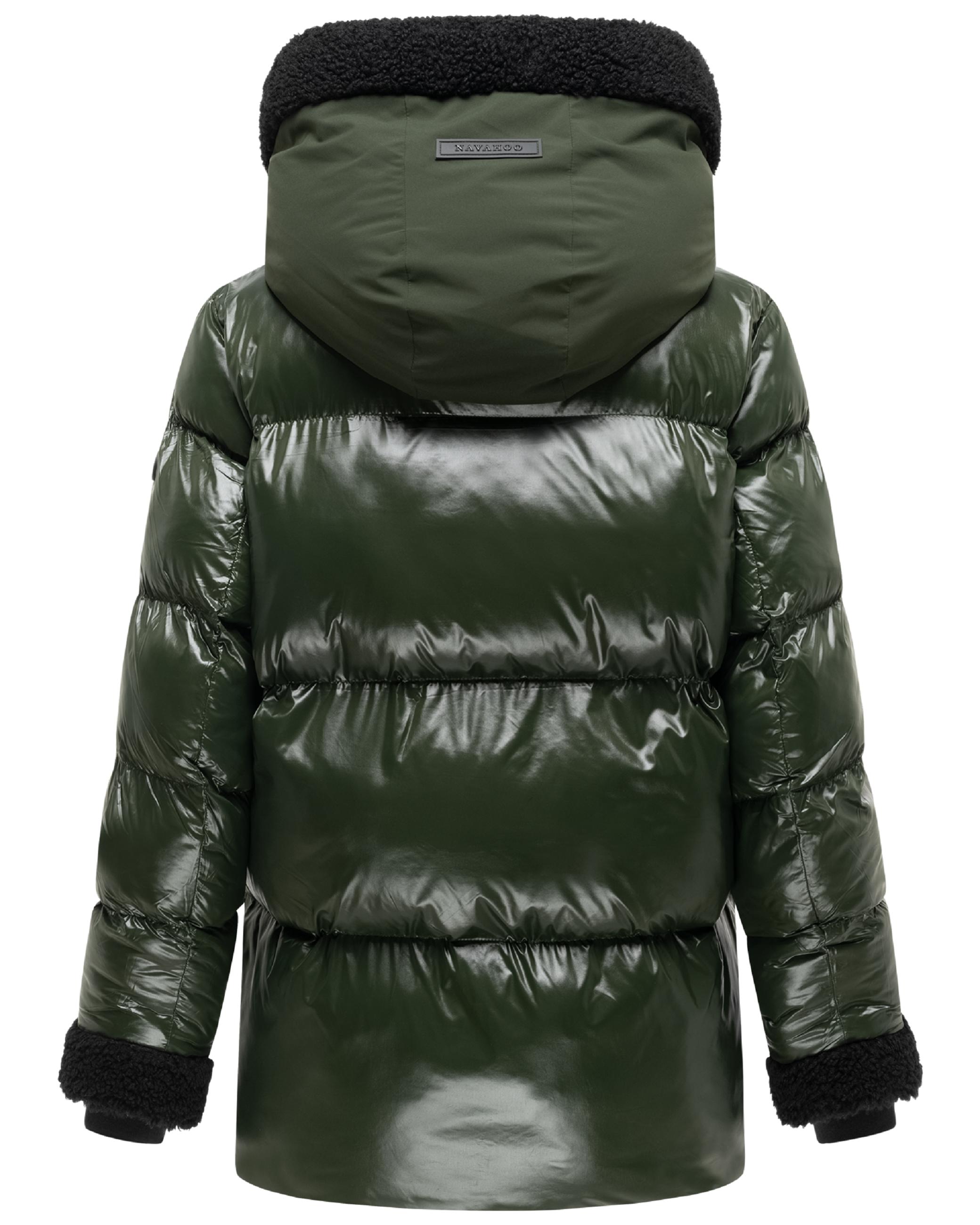Warme Jacke mit Teddy-Kunstfell Details "Herzschmelz 14" Dark Olive